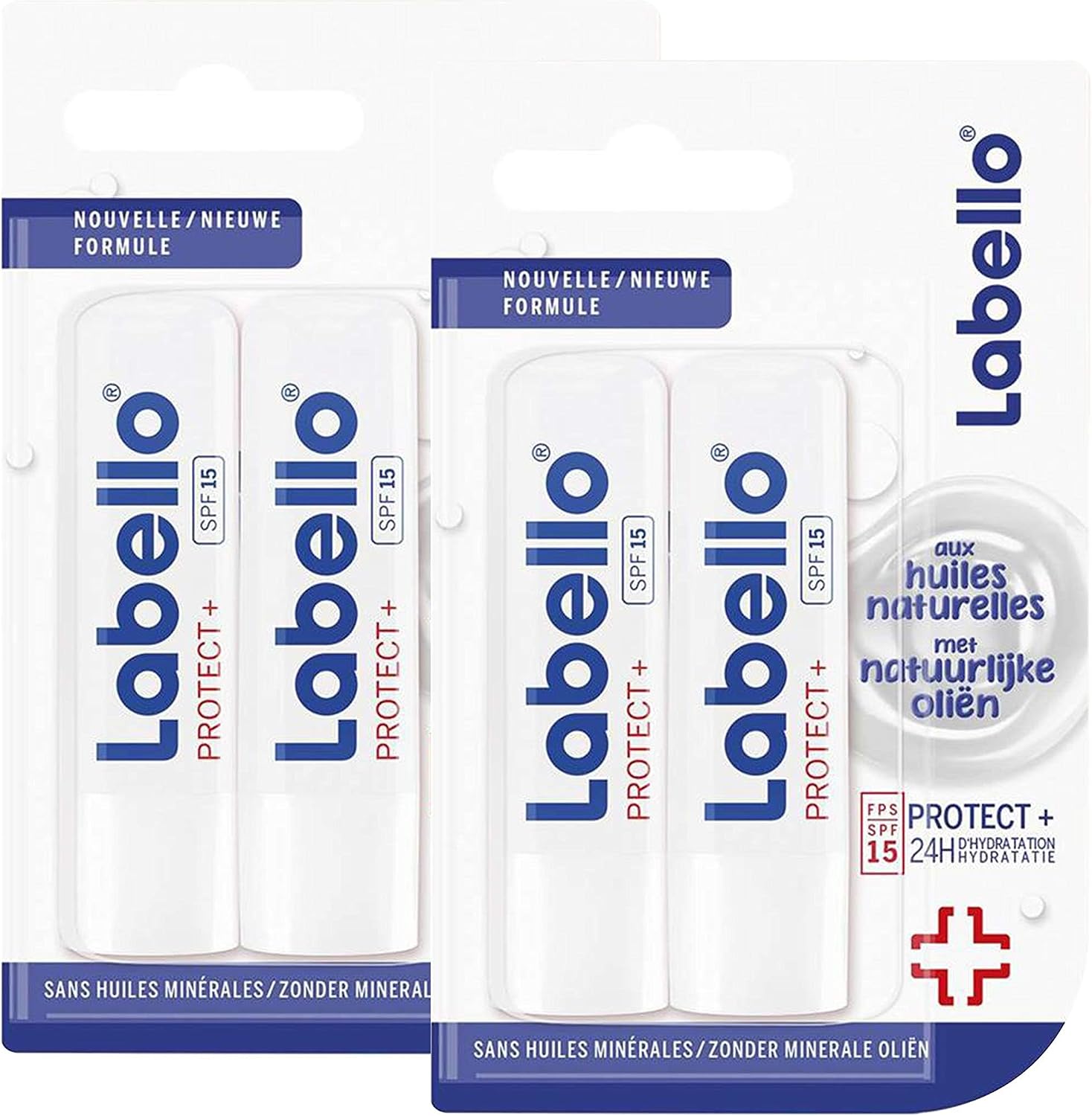 NIVEA Labello Protect, Baume à lèvres enrichi en huiles naturelles et protection solaire FPS 15, Soin des lèvres Hydratation longue durée pendant 24H