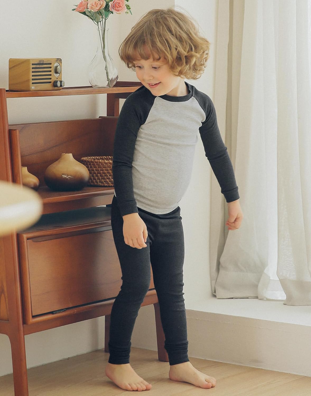 Vaenait 6M-12Y Toddler Kids Super Soft Lightweight Breathable Modal Cotton Melange Sleepwear Pajamas Set - Image 3