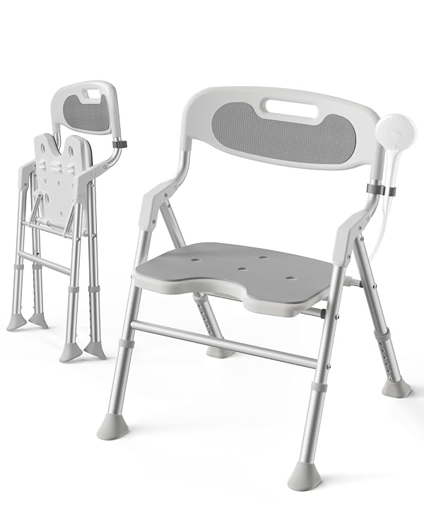Folding Shower Chair for Inside Shower, Wide Seat, Arms & Back for Elderly by KALLYNB - Used condition - US$83.80