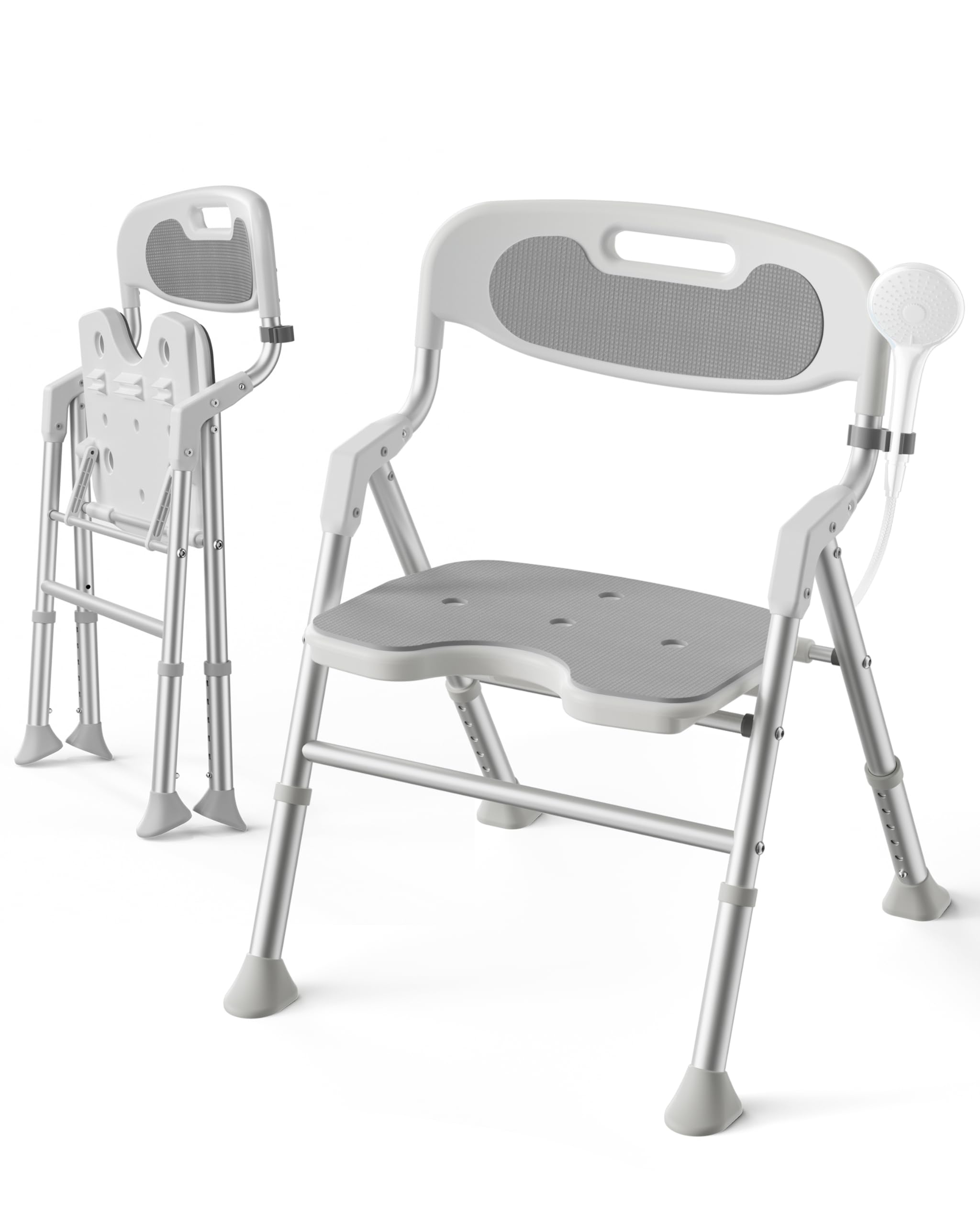 Silla de ducha para ducha interior con brazos y respaldo, asiento de baño plegable para ancianos y discapacitados con altura ajustable, taburete de baño de seguridad resistente de 400 libras