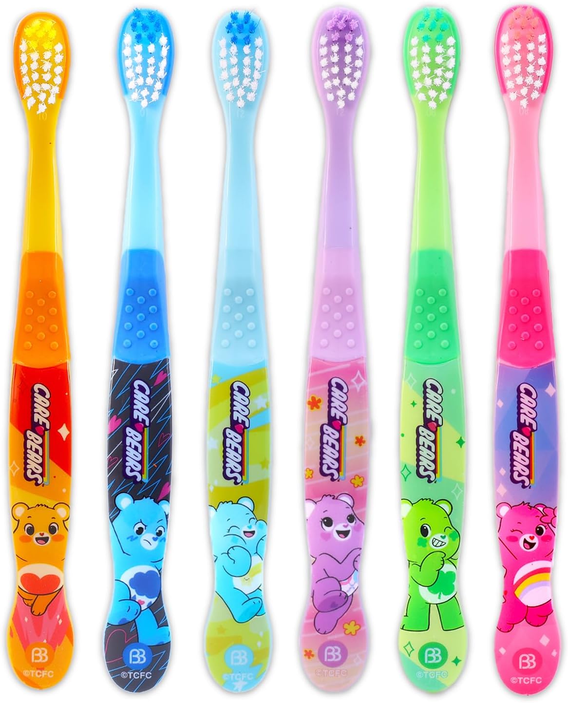 Care Bears Toothbrush Set - Bundle with 6 Toothbrushes Featuring Cheer Bear, Funshine Bear, More Plus Stickers | Care Bears Oral Hygiene Kit for Kids and Toddlers