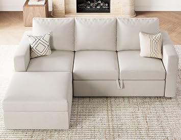 Belffin Modular Sectional Sleeper Sofa with Pull Out Couch, L Shaped Sleeper Pull Out Bed, Convertible Sectional Couches for Living Room, Beige