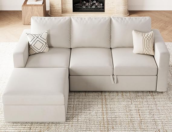 Belffin Modular Sectional Sleeper Sofa with Pull Out Couch, L Shaped Sleeper Pull Out Bed, Convertible Sectional Couches for Living Room, Beige