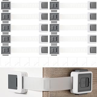 20 Pcs Cabinet Locks for Babies Double Lock Structure Child Safety Locks with 10 Adhesives Childproof Cabinet Latches Adjustable No Drilling Straps Locks for Door Drawer Fridge Kids Refrigerator Oven
