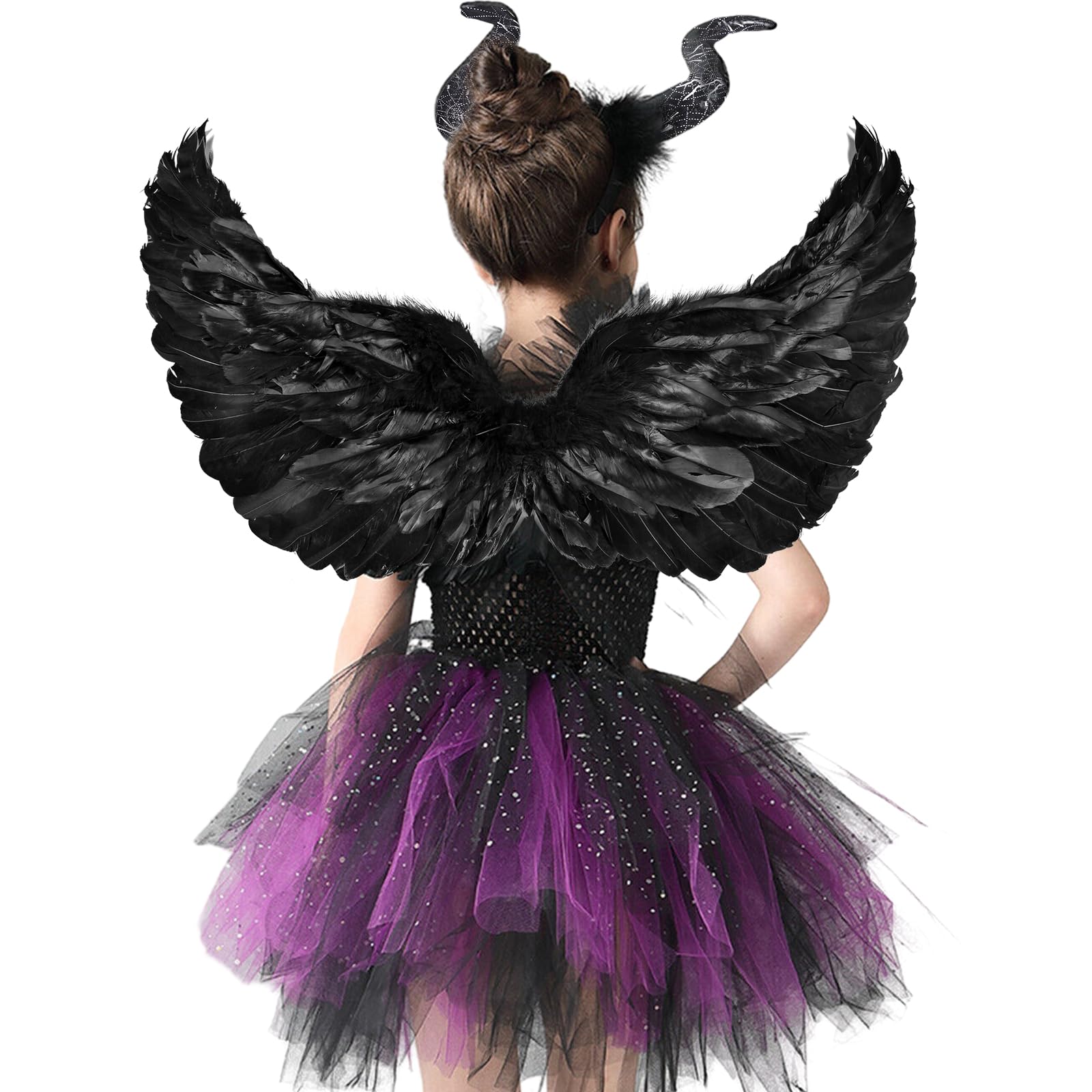 Ali D'Angelo Nere Con Aureola - Costume Halloween In Piume Per Adulti E Bambini, 60x45 Cm - Foto 13