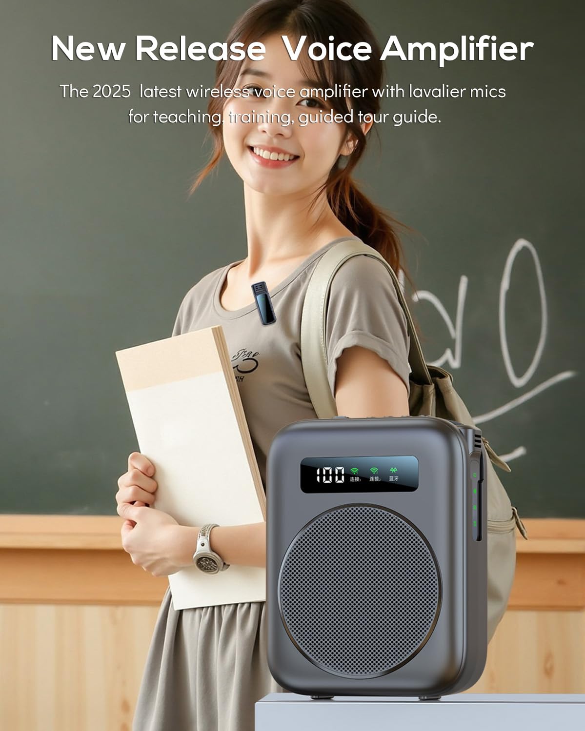 Amplificador de Voz para Profesores, Amplificador de Voz inalámbrico con lavalier micrófonos, Sistema PA 2000mAh Recargable Personal para Aula, guías turísticas, Hablar (Negro)