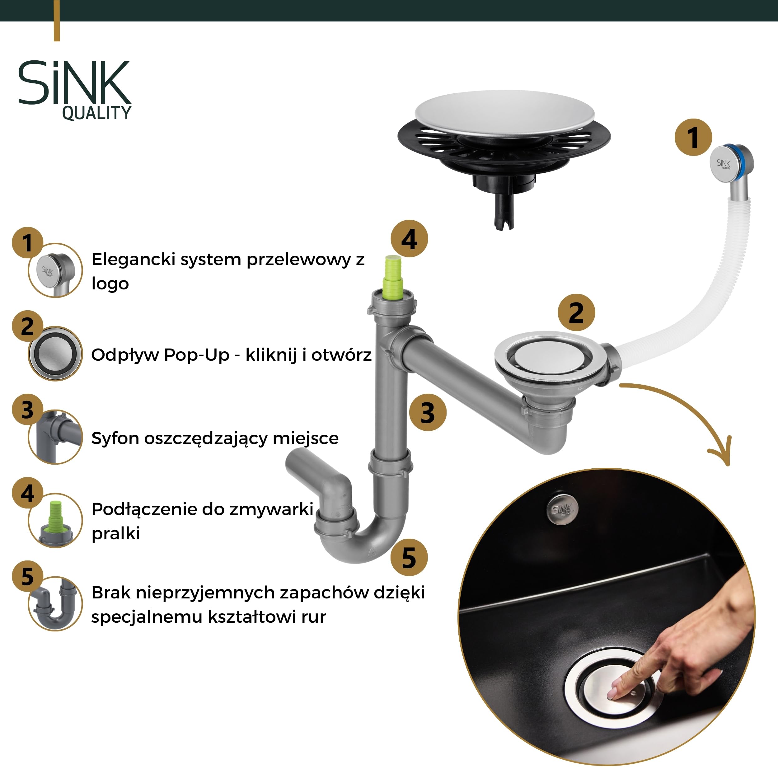 SINK Quality Zlewozmywak Jednokomorowy Czarny 56x51 cm - W zestawie syfon z Pop Up i impregnat - Granitowy Zlew Kuchenny do szafki o szerokości od 60 cm