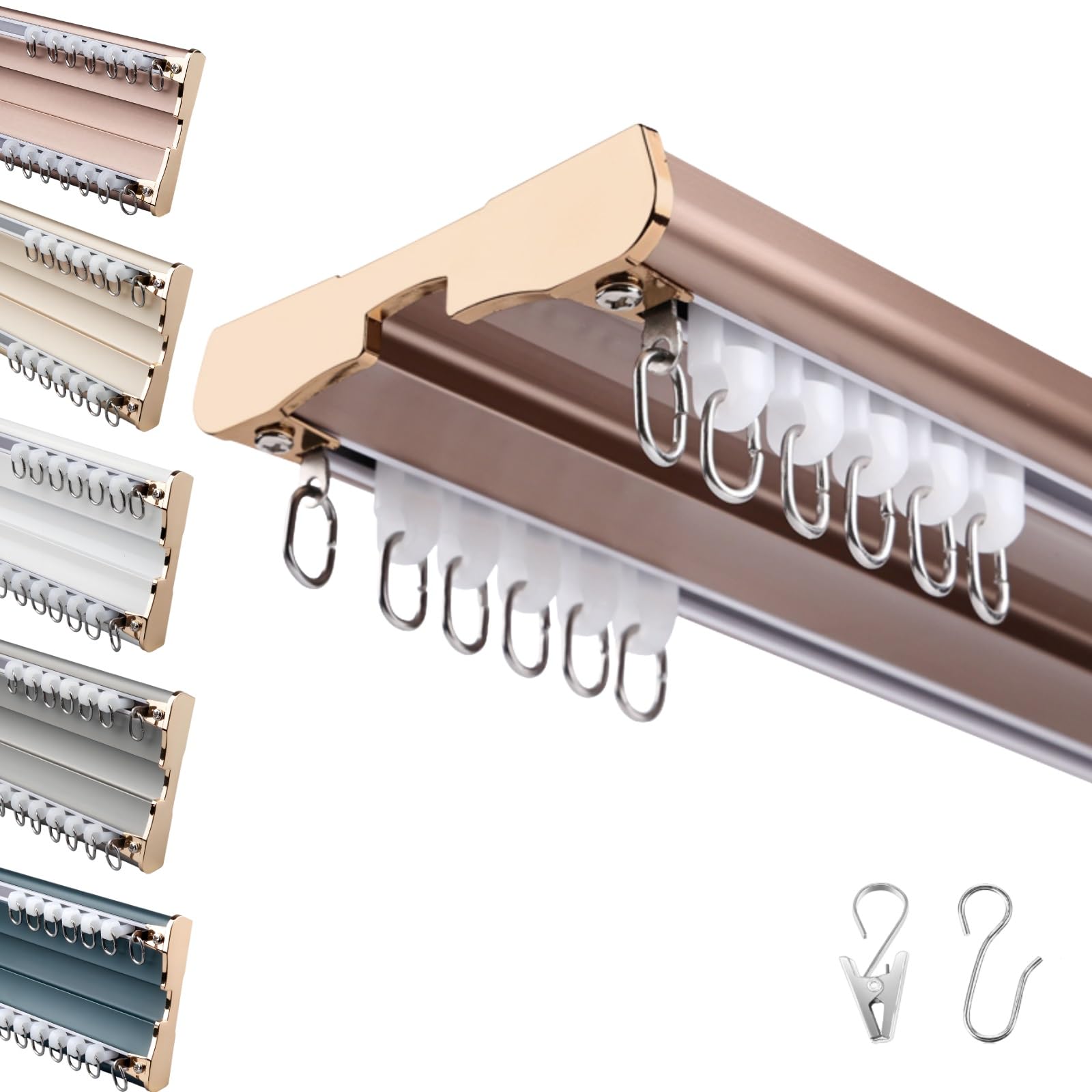 Double Curtain Rods For Windows, Heavy Duty Double Window Rods, Aluminum Curtain Rail Set For Room Divider For Bedroom, Kitchen, Bathroom(Champagne,0.6m)