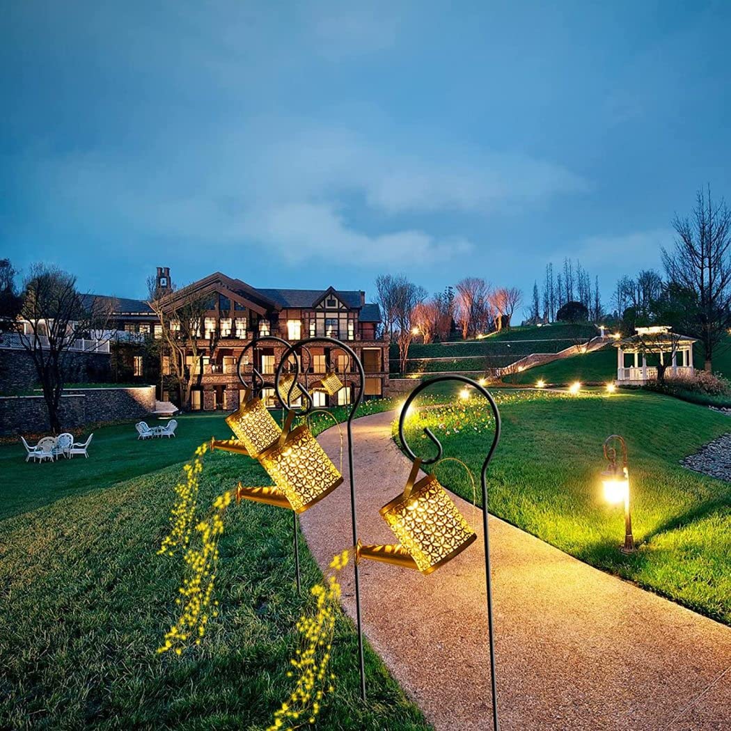 Lumières solaires d'arrosoir pour Jardin extérieur, guirlandes Lumineuses solaires en Plein air, lumières artificielles à Suspendre, IP65 étanche pour trottoirs, chemins, patios, Cour, décoration