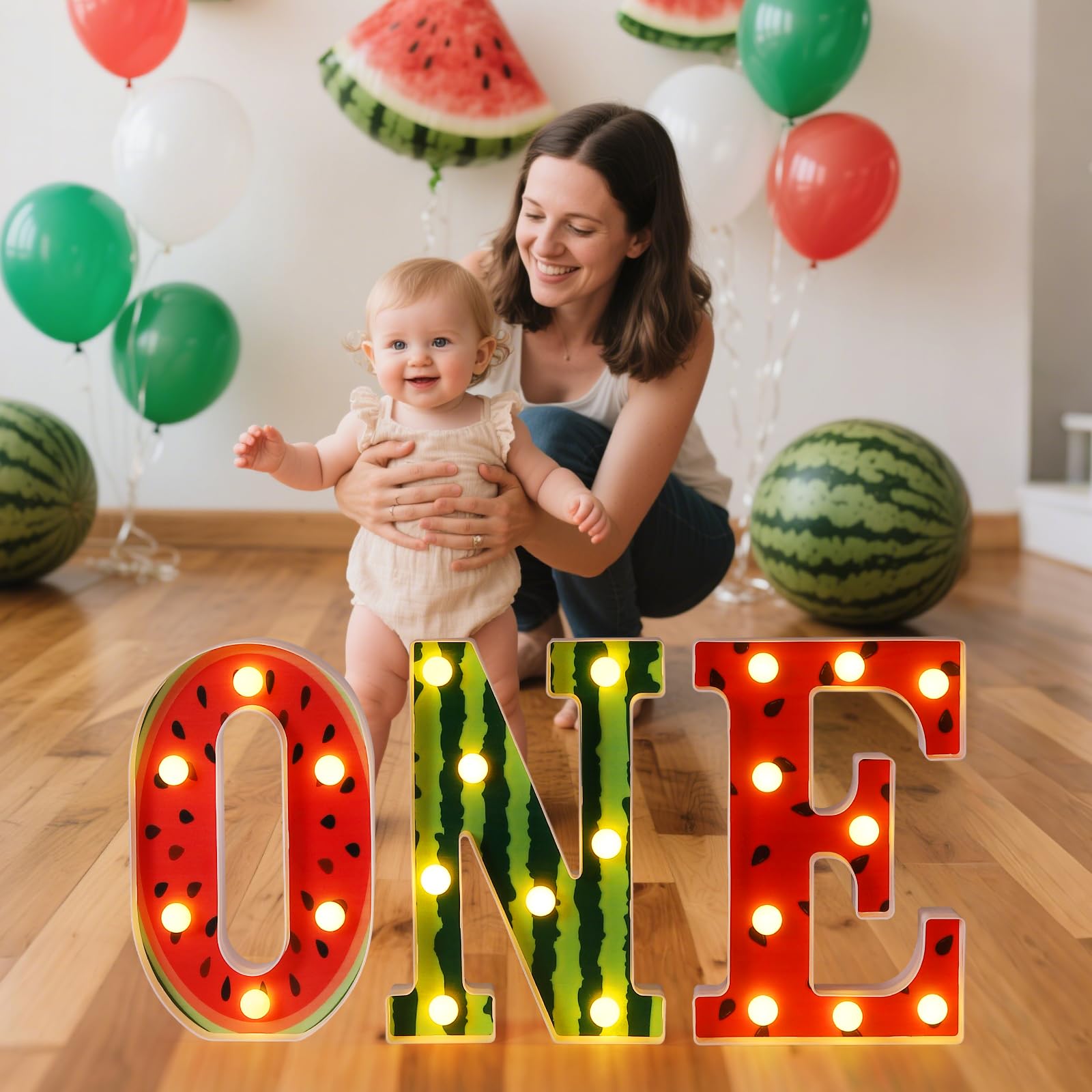 'Sweet One In A Melon' dekoracje na przyjęcie urodzinowe, dekoracje na pierwsze urodziny dla dziewczynki przyjęcie arbuzowe, dekoracje na 1. urodziny dla dziewczynki jednorocznej świecący znak do