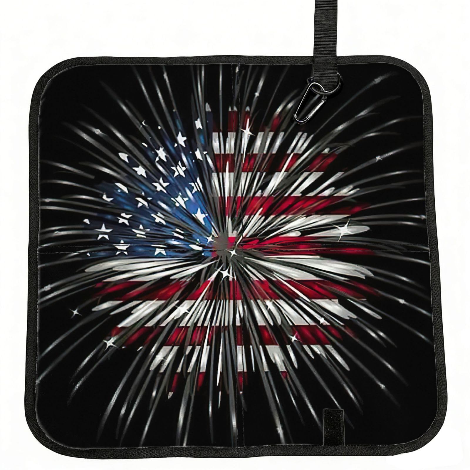 SDEGTHO American Flag Firework Printed Foldable Seat Pad with Closure, Lightweight Cushion for Airplane Travel Camping