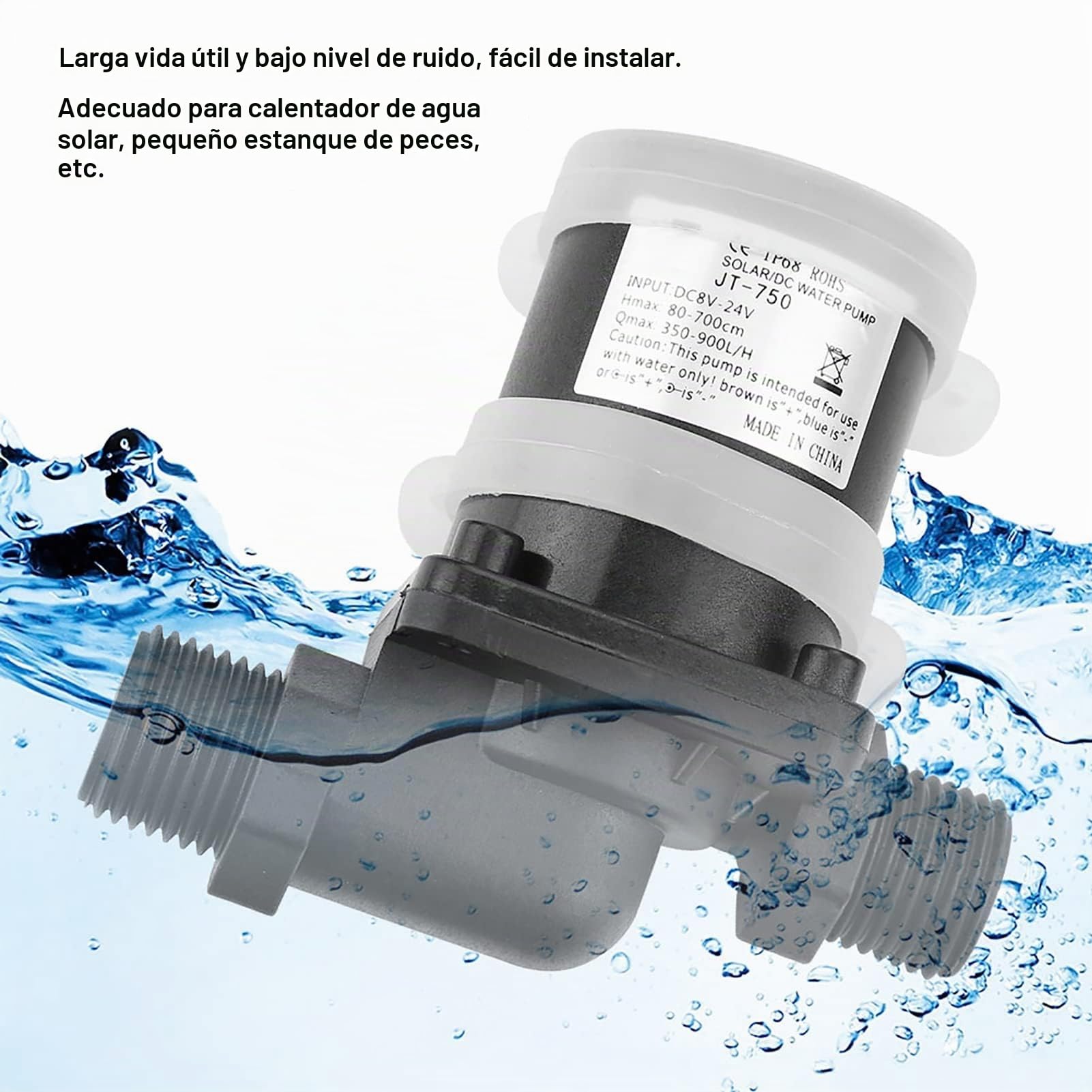 24V DC Bomba de agua sumergible para bomba de agua sin escobillas, para calentador de agua solar, estanque de peces pequeños