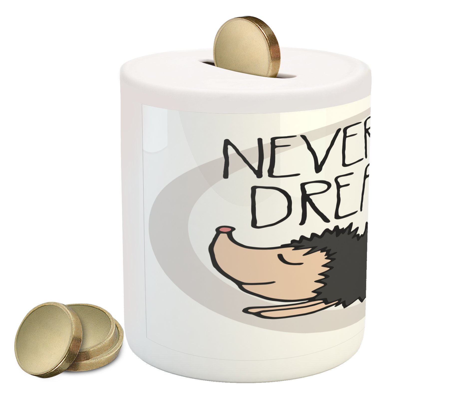 Lunarable Saying Piggy Bank, Wise Hedgehog Giving a Life Advise Never Stop Dreaming Future Cartoon Print, Printed Ceramic Coin Bank Money Box for Cash Saving, Multicolor