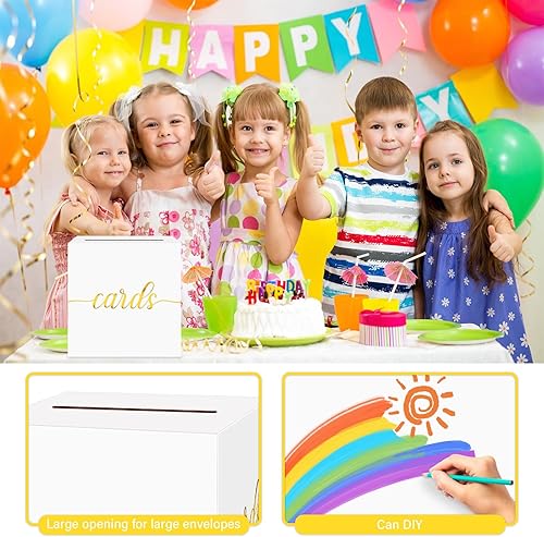 Miniatura 4 de LIKAJON 1 caja de tarjetas blanca y dorada para fiestas, caja de regalo blanca de 8.7 pulgadas, caja de dinero para cumpleaños, boda, baby shower,