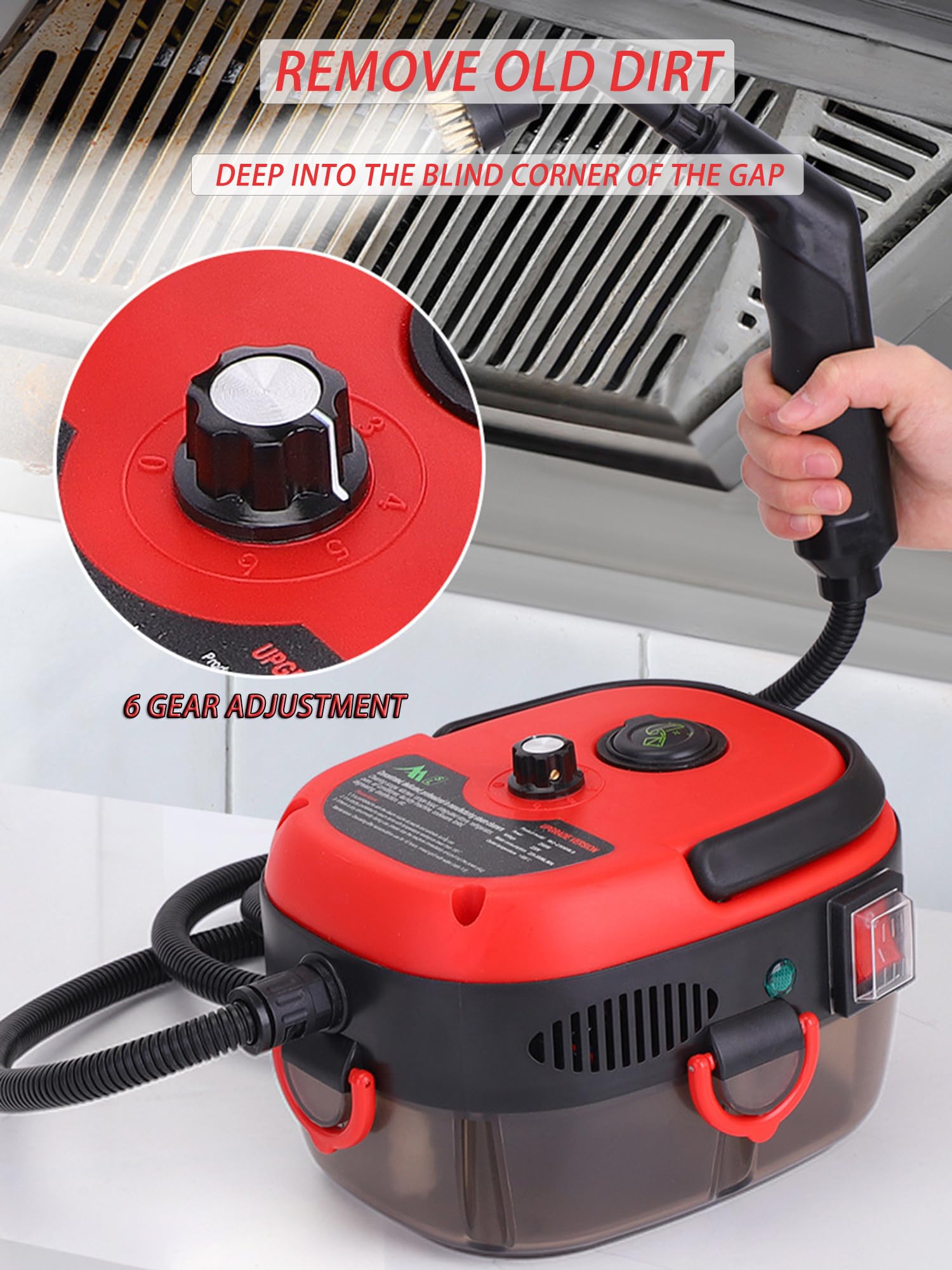 Pulitore a vapore multiuso, pulitore a vapore con 8 accessori, regolazione a 6 velocità, funzione intelligente anti-bruciatura per tappeti, WC, pavimento, forno, bagno e finestre