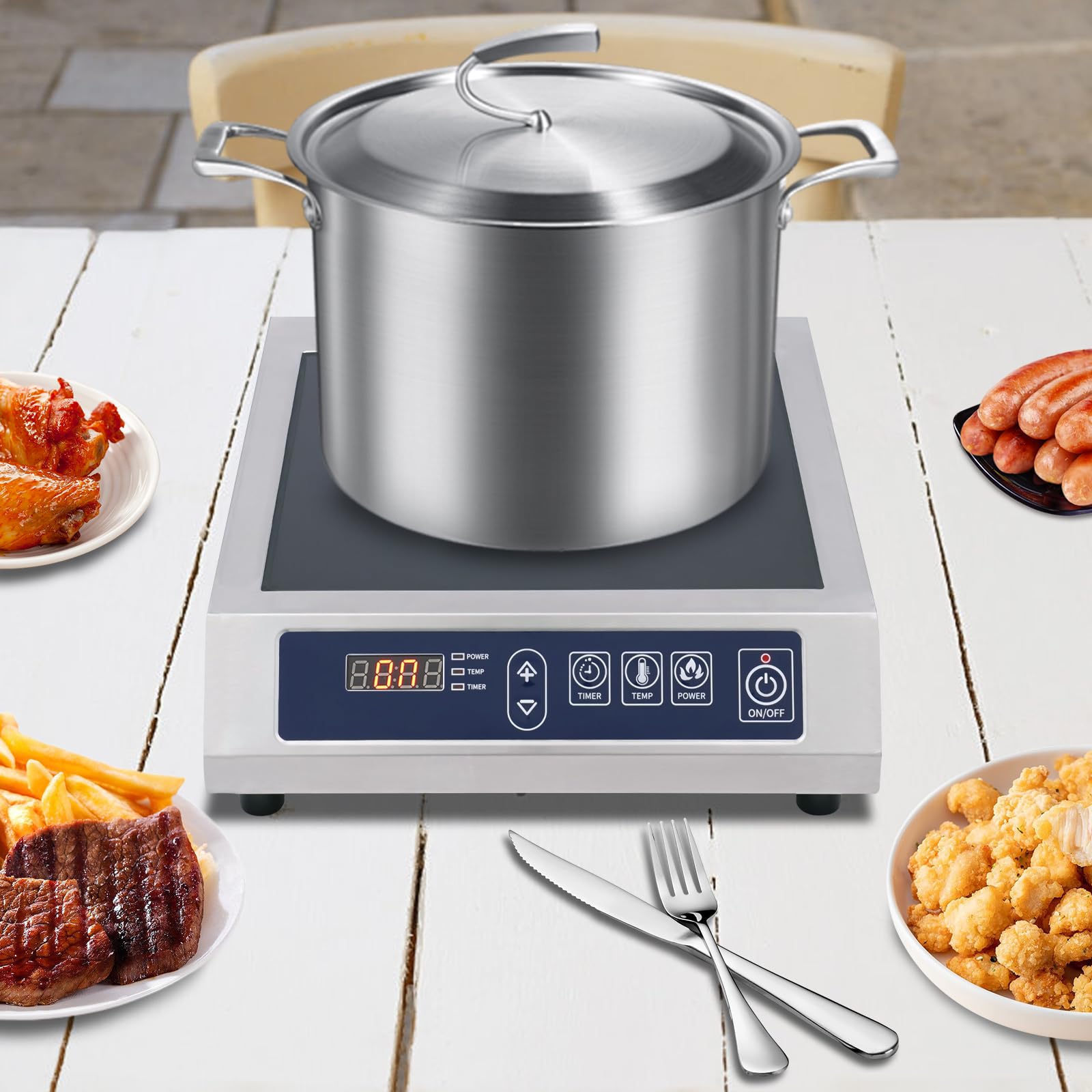Placa de inducción de 3500 W, placa de inducción individual, placa de inducción, encimera con engranaje de 10 temperaturas, placa de cocina profesional de acero inoxidable con control táctil