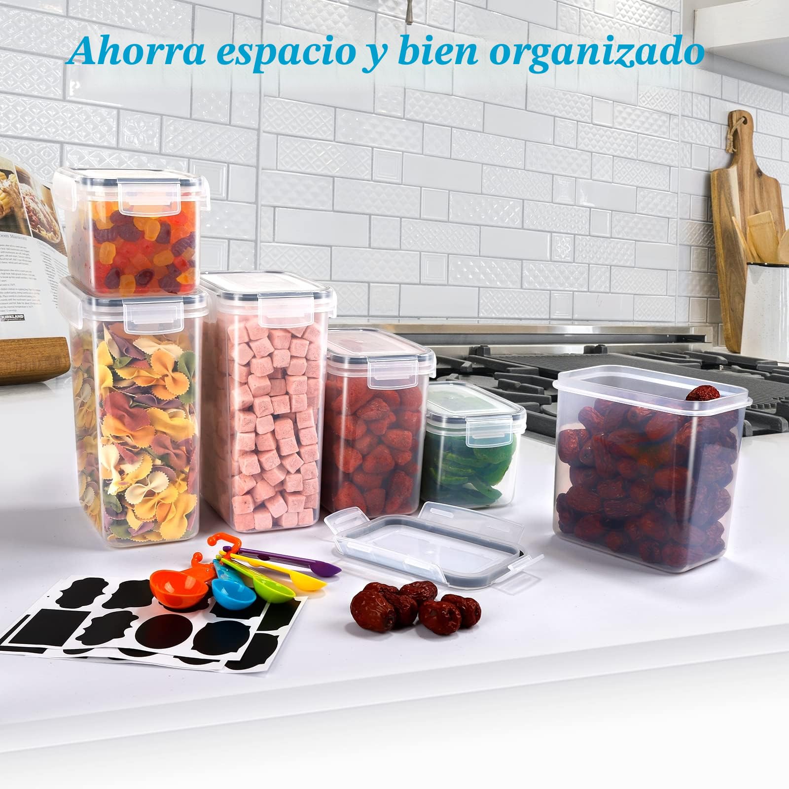 Juego de 24 tarros de almacenamiento con tapa, herméticos de plástico, para cereales (2 L, 1,4 L, 0,8 L)