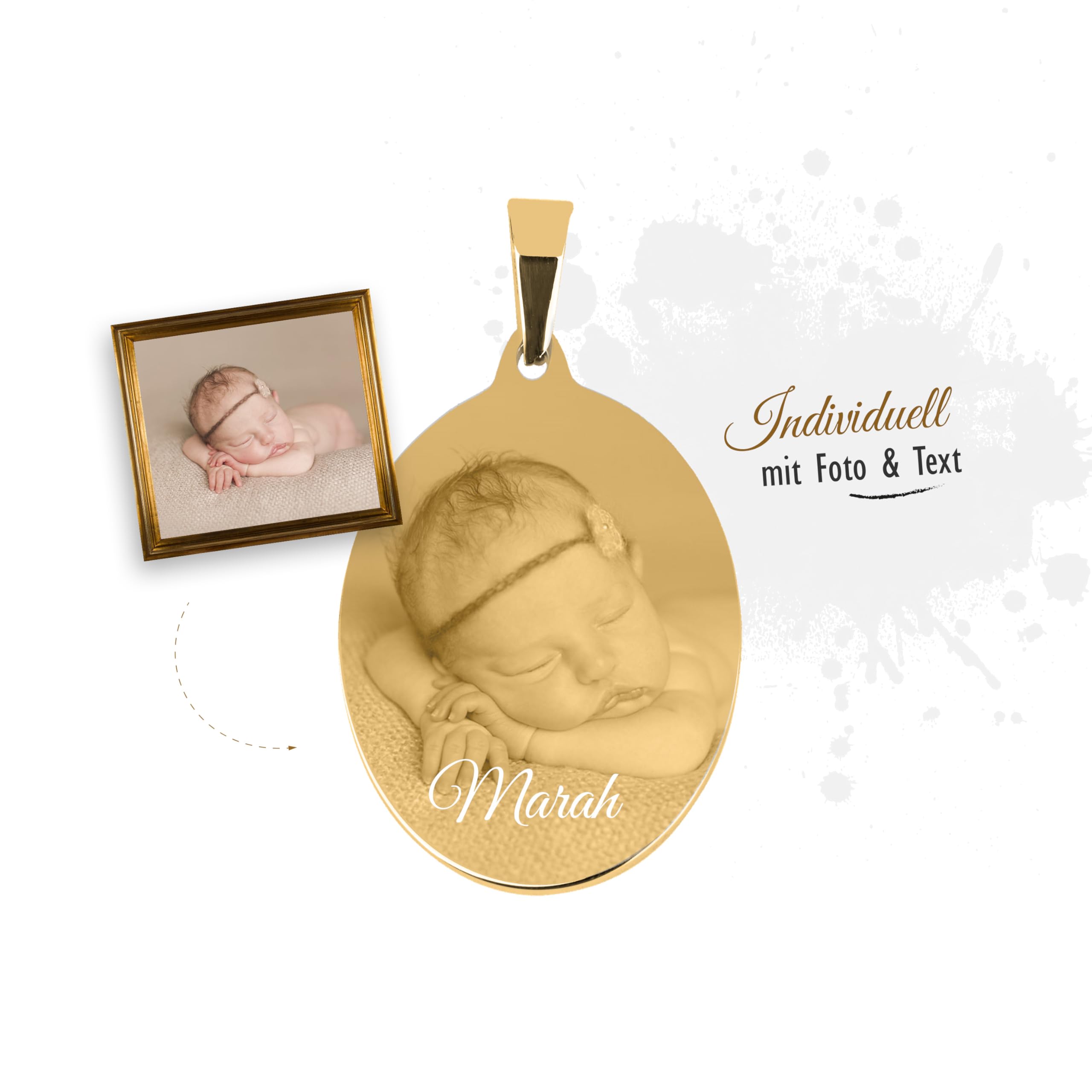 Foto Anhänger oval gelb Edelstahl mit eigener Fotogravur auch mit Kette möglich/Bildgravur/Gravur gelb