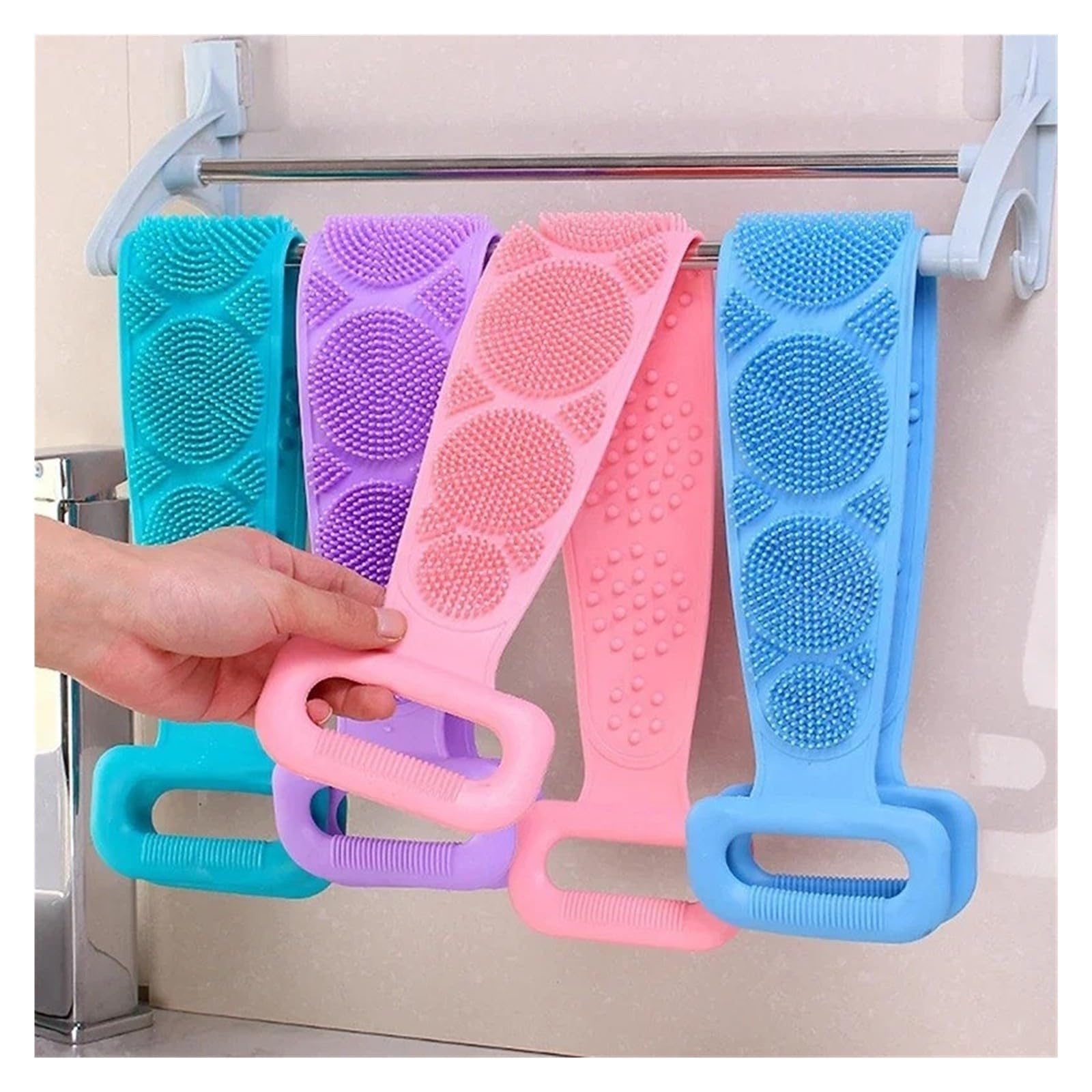 Silicone Back Brush Body Scrubber Exfoliating Bath Belt Clean Tool (azul)