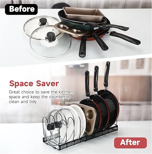 Miniatura 6 de Mr Rabbi Organizador de ollas y sartenes, organizador de tapas de ollas, o 1 estante expandible para gabinete de cocina, despensa, soporte para tapa
