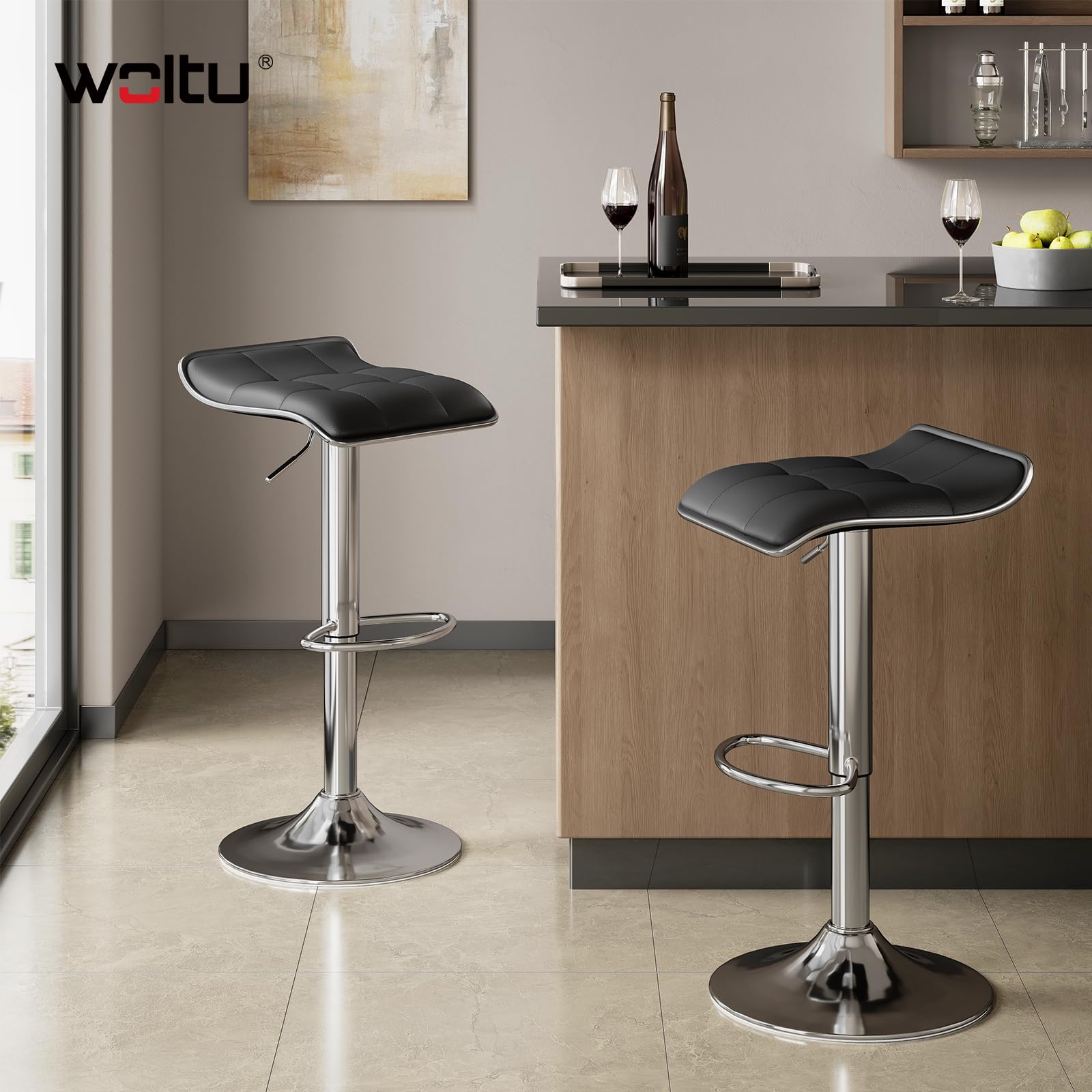 WOLTU Barhocker 2er Set, Barstuhl Höhenverstellbar, Schwarz