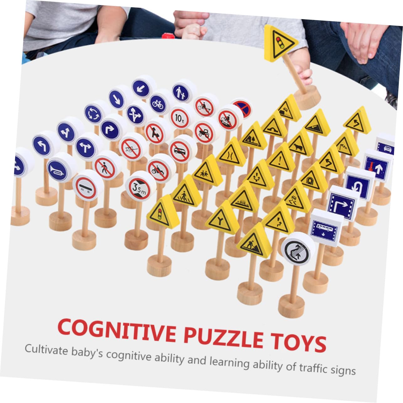 Jouet Éducatif Panneaux de Signalisation en Bois 50 Pièces, Résistant et Solide, pour L'apprentissage Ludique des Garçons et Filles Pendant Le Jeu