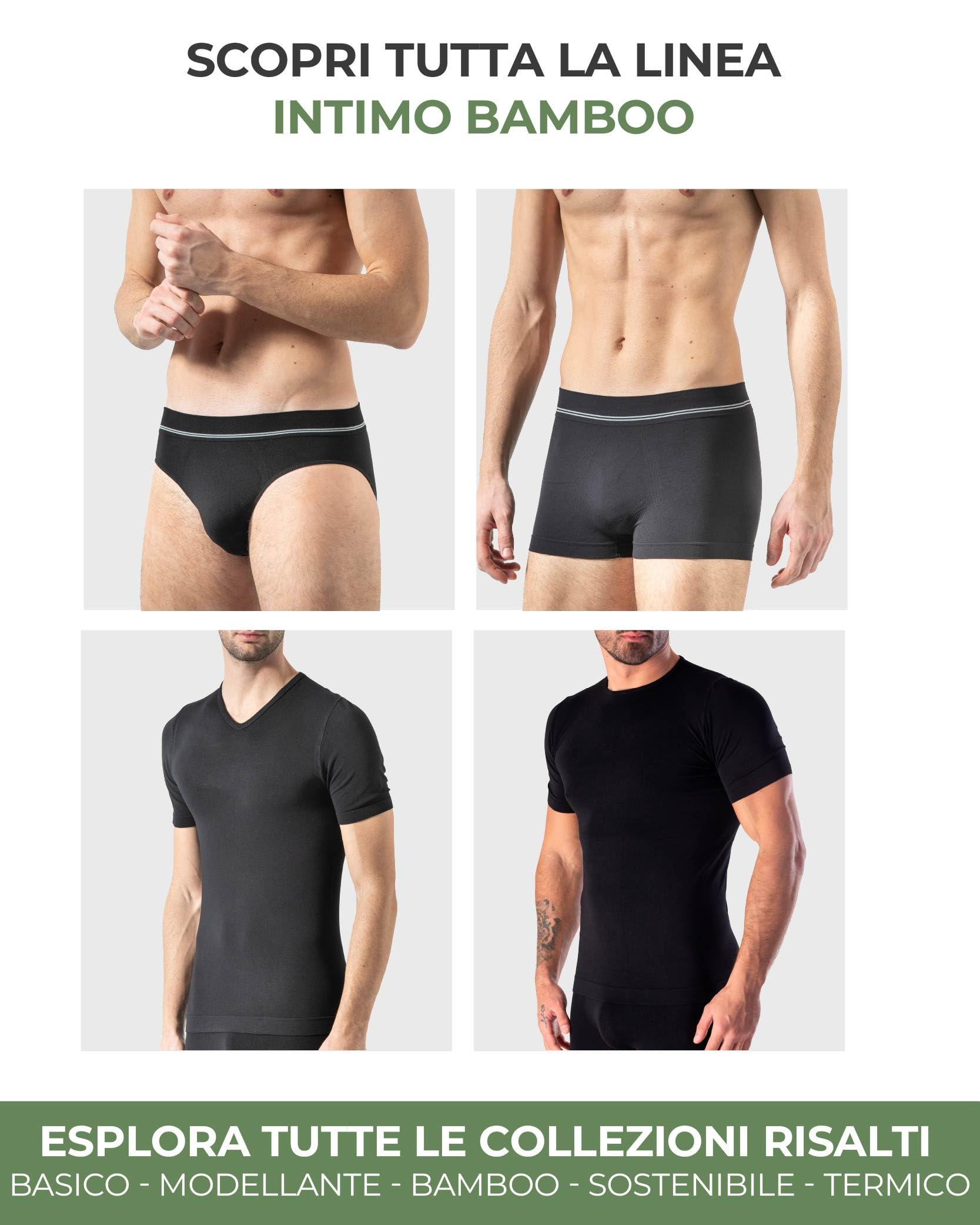 Risalti Slip Uomo Bamboo 3 pz – Mutande Uomo Senza Cuciture ed Etichette, Slip Intimo Comodo e Traspirante più Morbido del Cotone – Made in Italy