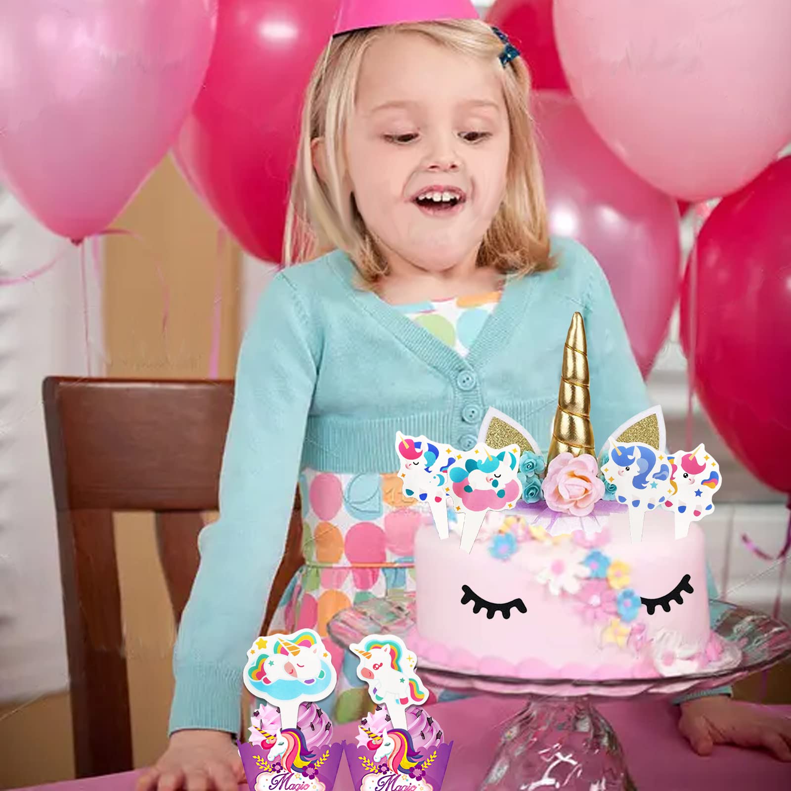 Decorazioni Torta Unicorno - 24 Topper E Wrapper Per Cupcake, Tema Festa Bambini