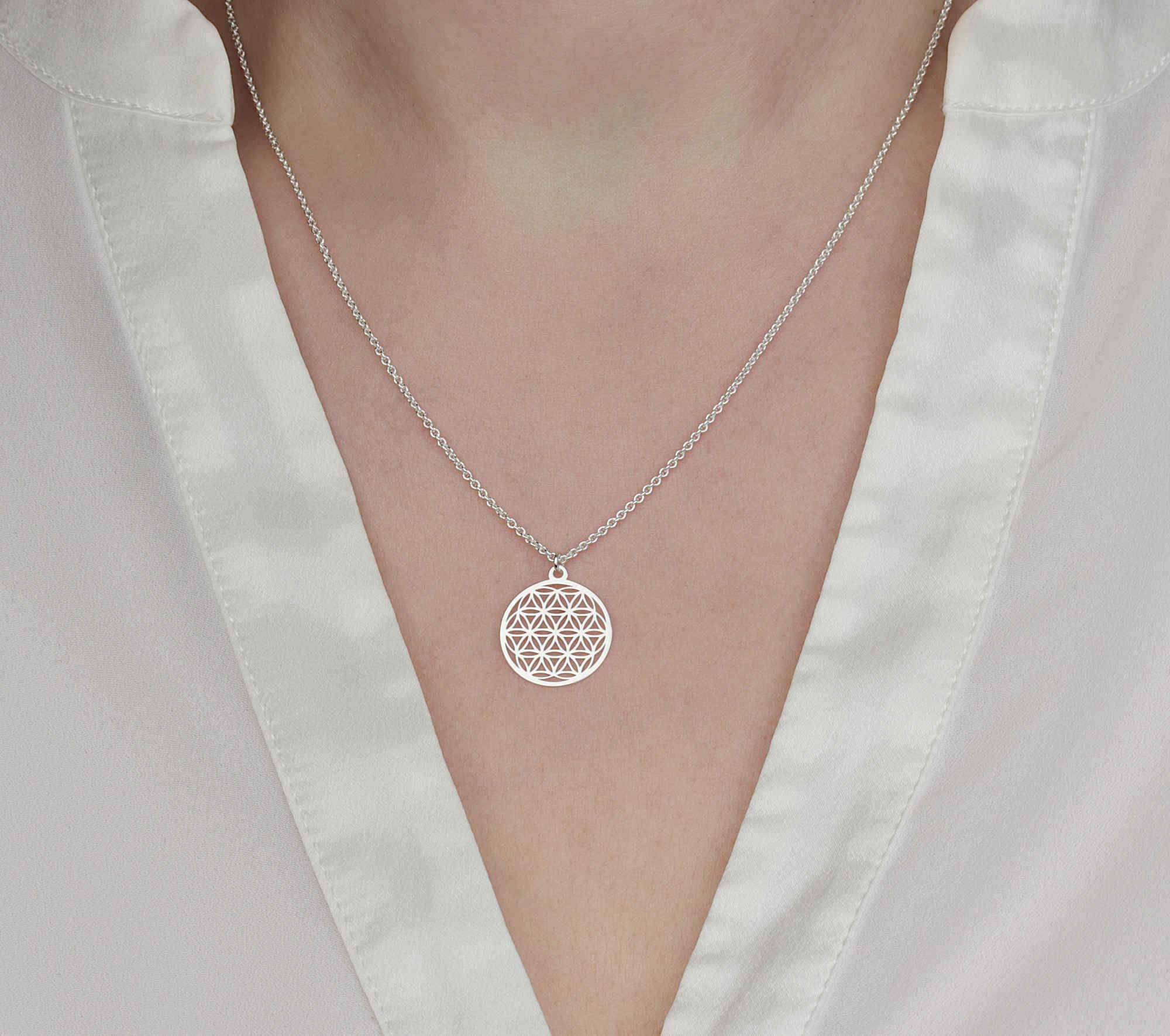 Lebensblume Schmuck-Set Halskette Ohrstecker 925 Silber