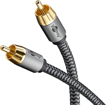 Goobay 65297 Mono RCA Cable 3 m/Audio for Subwoofer HiFi Devices/Flexible Textile/Digital Coaxial Cable/Gold-Plated Connectors