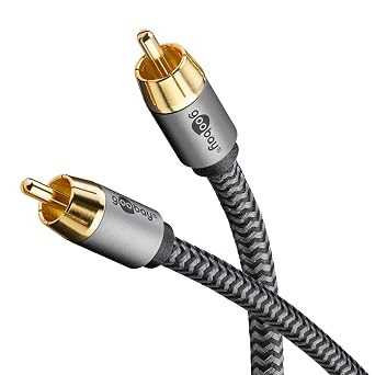 Goobay 65297 Mono RCA Cable 3 m/Audio for Subwoofer HiFi Devices/Flexible Textile/Digital Coaxial Cable/Gold-Plated Connectors