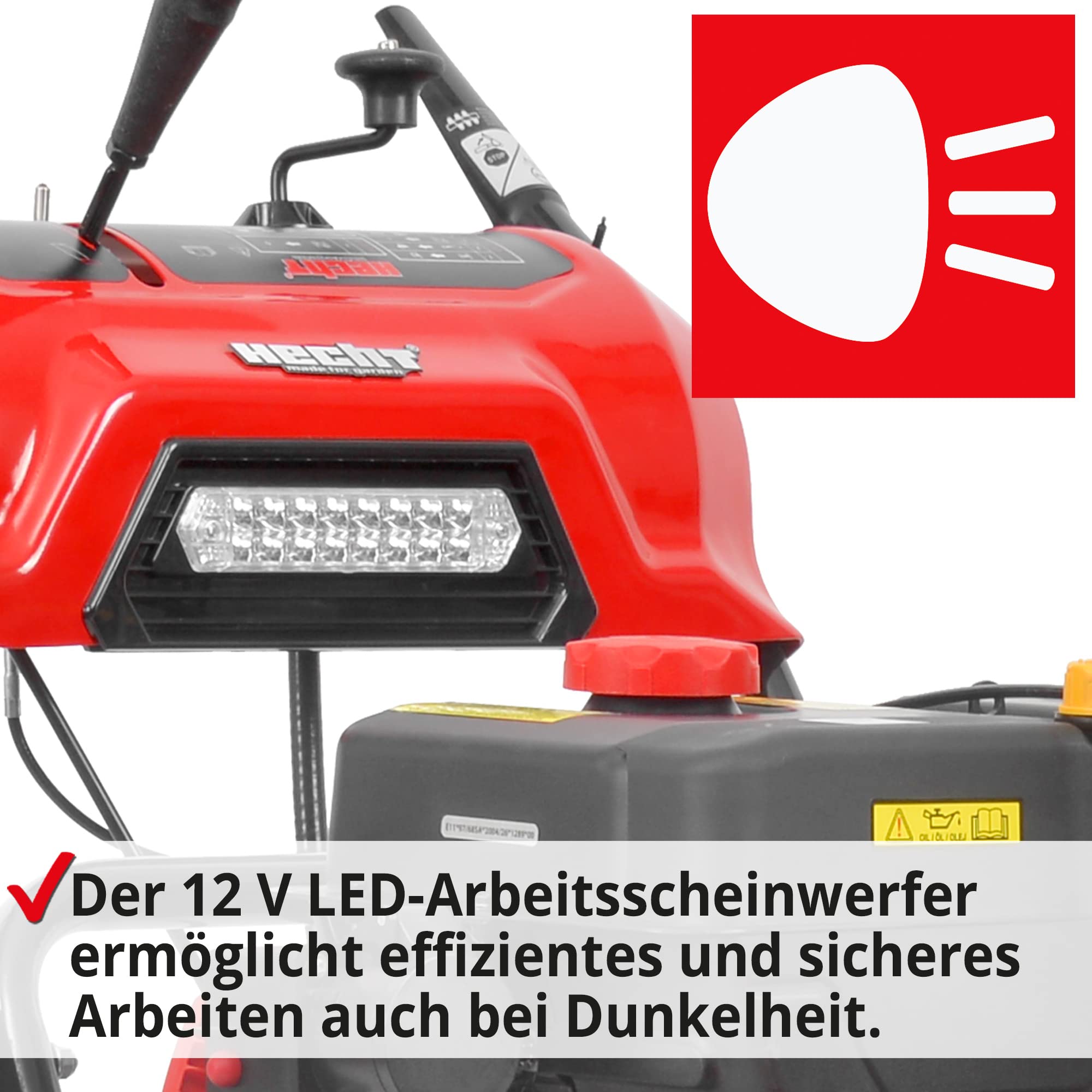 HECHT Benzin Schneefräse 87 cm – 2-stufig mit E-Start | 51 cm Arbeitshöhe, 15 m Auswurfweite, Raupenantrieb, 6 Vorwärts- & 2 Rückwärtsgänge, LED & Griffheizung