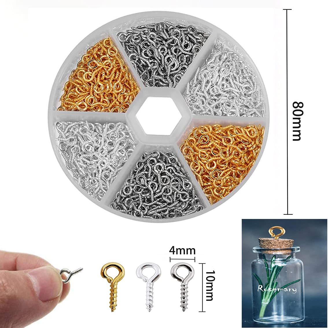 600 Pezzi Vite Occhio Mini - Gancio Per Fai Da Te E Gioielli, 6 Colori Misti, 4x8 Mm - Foto 5