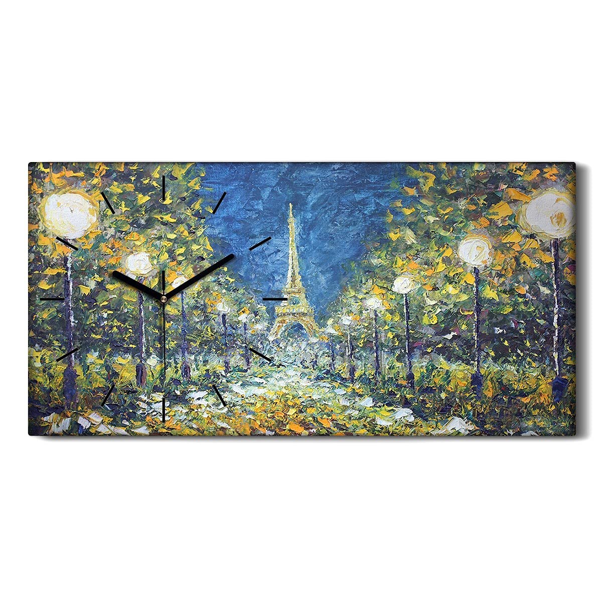 Horloge sur toile moderne 60x30cm tableau Tour Eiffel nuit de salon chambre silencieuse