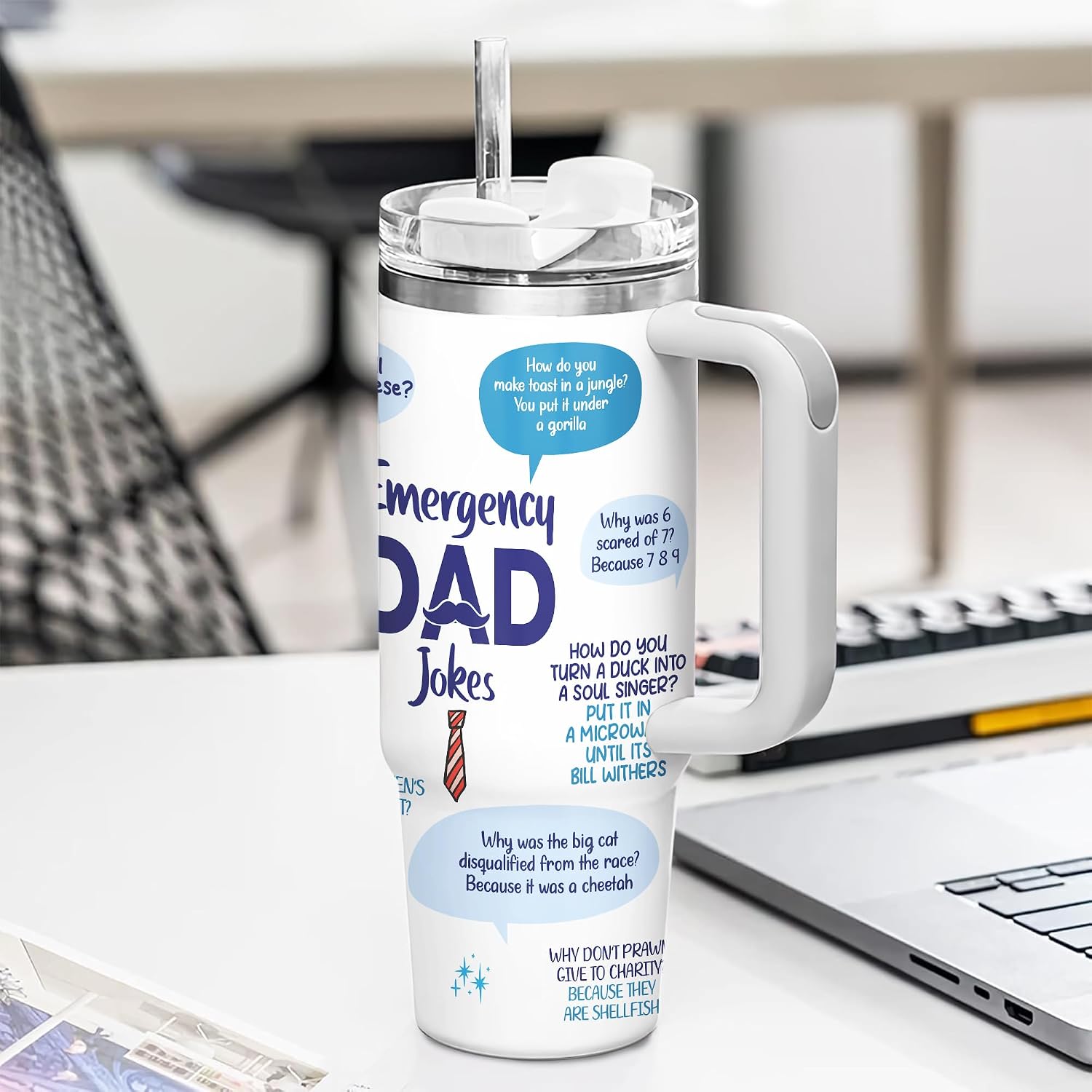 Gossby Fathers Day Gift For Dad - Emergency Dad Jokes Coffee Tumbler 30oz, Birthday Gifts For Men Husband Stepfather From Daughter Son Wife, Gifts For Fathers Day Christmas Thanksgiving