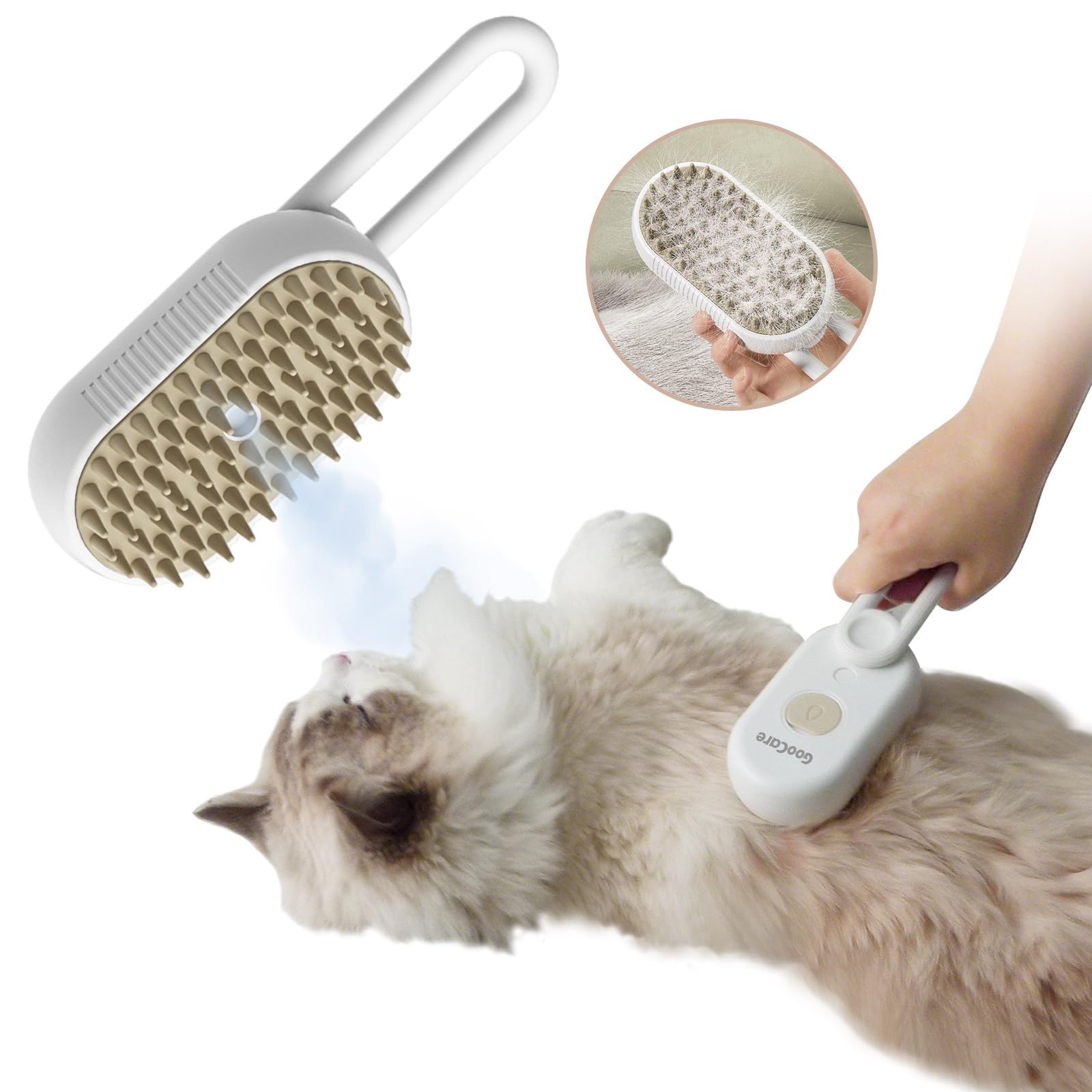 GooCare Improved Spray Pet Grooming Brush for Dogs & Cats, 3-in-1 Design: Hair Remover, Cleaning Brush and Massaging, Water Steam Comb for Shedding