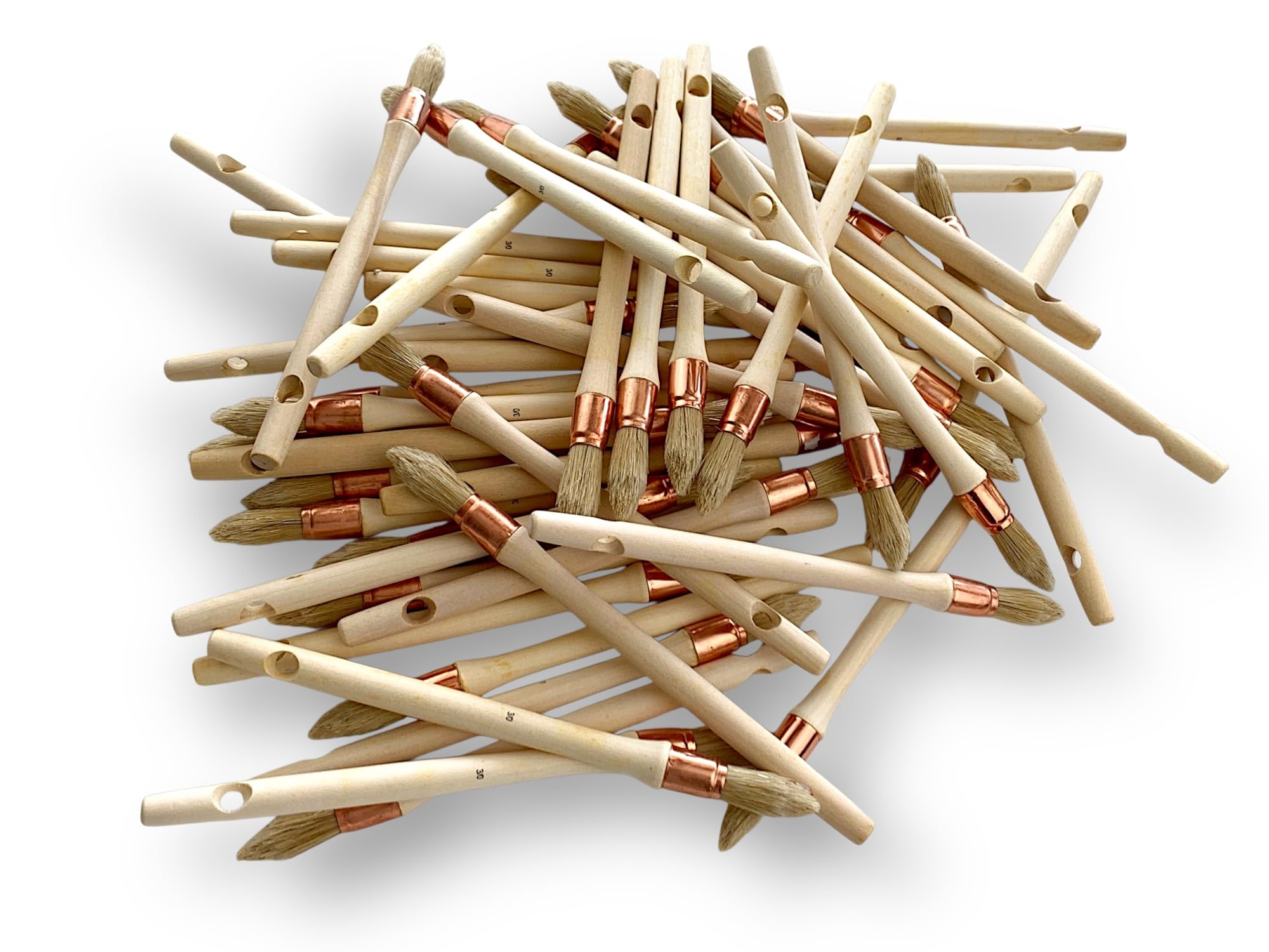 Set di 50 pennelli da ricampione, spazzola rotonda in seta bianca, diametro 15 mm, manico in legno grezzo, ideale per dipingere e ristrutturare persiane, modanature, battiscopa e angoli Kibros 371D15