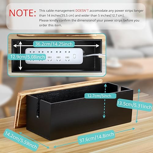 Miniatura 2 de Bivvclaz Caja grande de organización de cables, caja organizadora de cables de madera para escritorio, piso, oficina para ocultar cables de