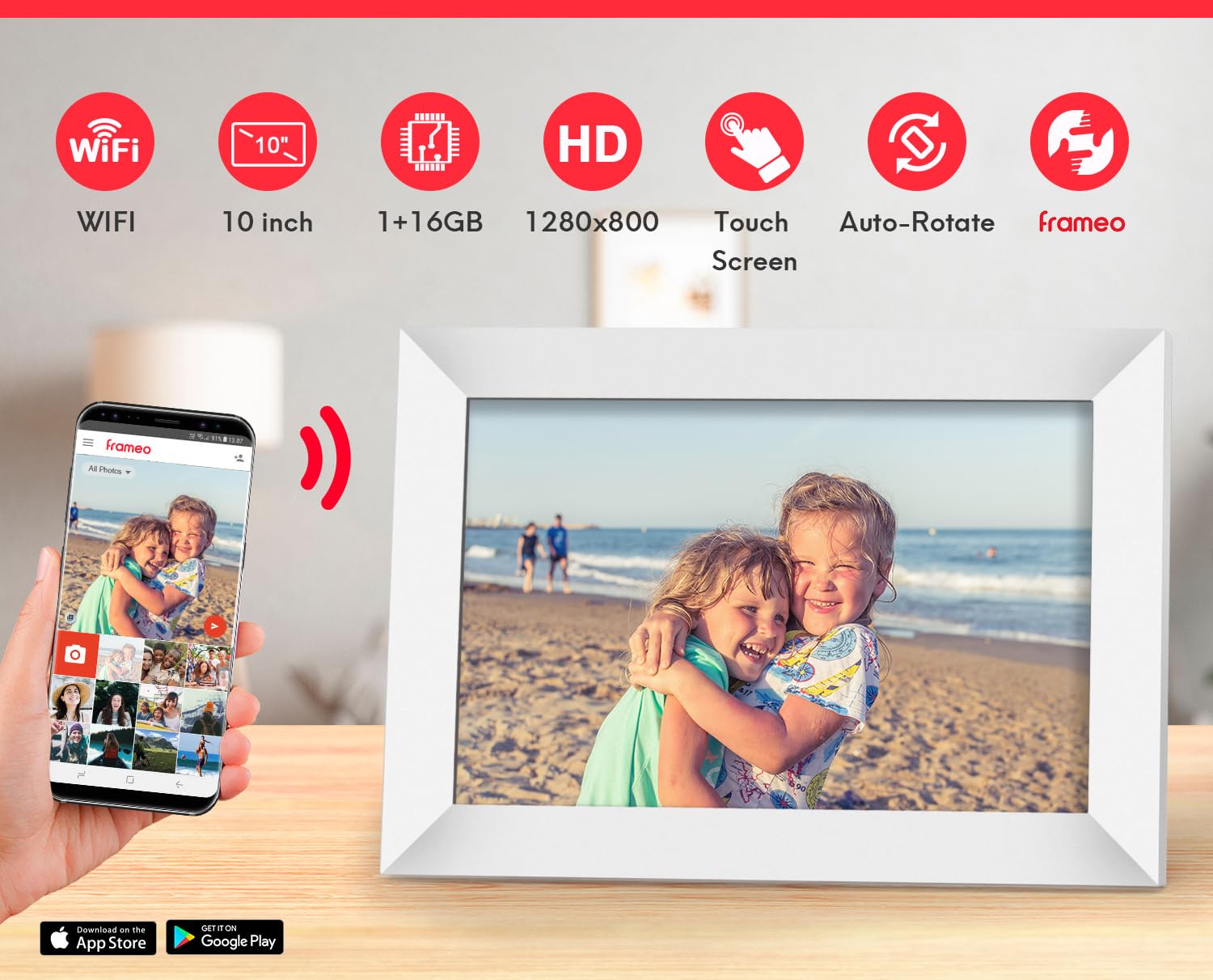 Cyfrowa ramka na zdjęcia WiFi, cyfrowa ramka na zdjęcia 10 cali z pamięcią 16 GB, ekran IPS HD 1280 x 800, automatyczne obracanie, elektroniczna ramka na zdjęcia, podgląd obrazu, natychmiastowe