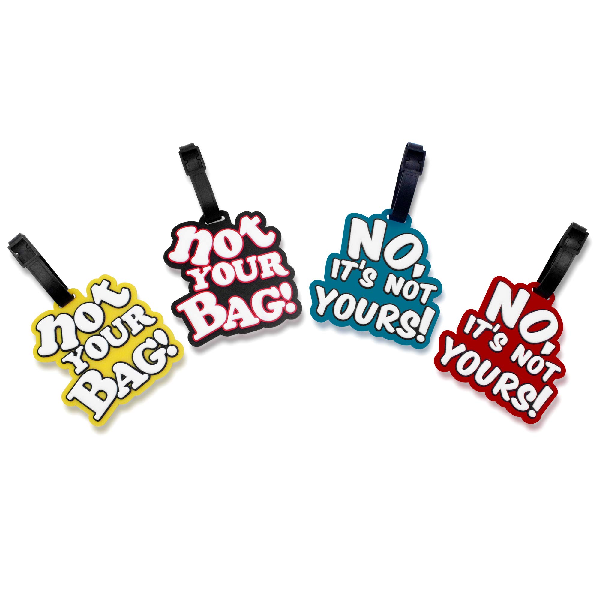 4 Pcs Set It's NOT Your Bag Random Humor Silicone Travel Luggage Baggage Identification Labels ID Tag for Bag Suitcase Plane Cruise Ships with Belt Straps