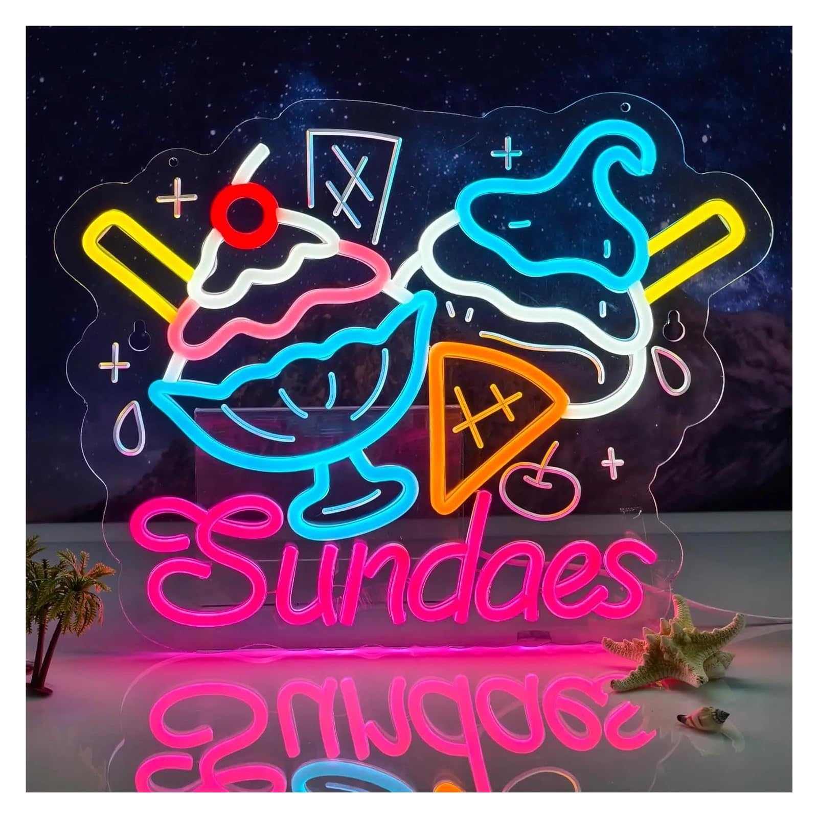 Rongch One Color Hanging Art Signs Sundaes Neon Sign Ice Cream For Dessert Shop Cofe Milk Tea Yogurt Store Restaurant Decor Usb Dimmable 30X38.7cm