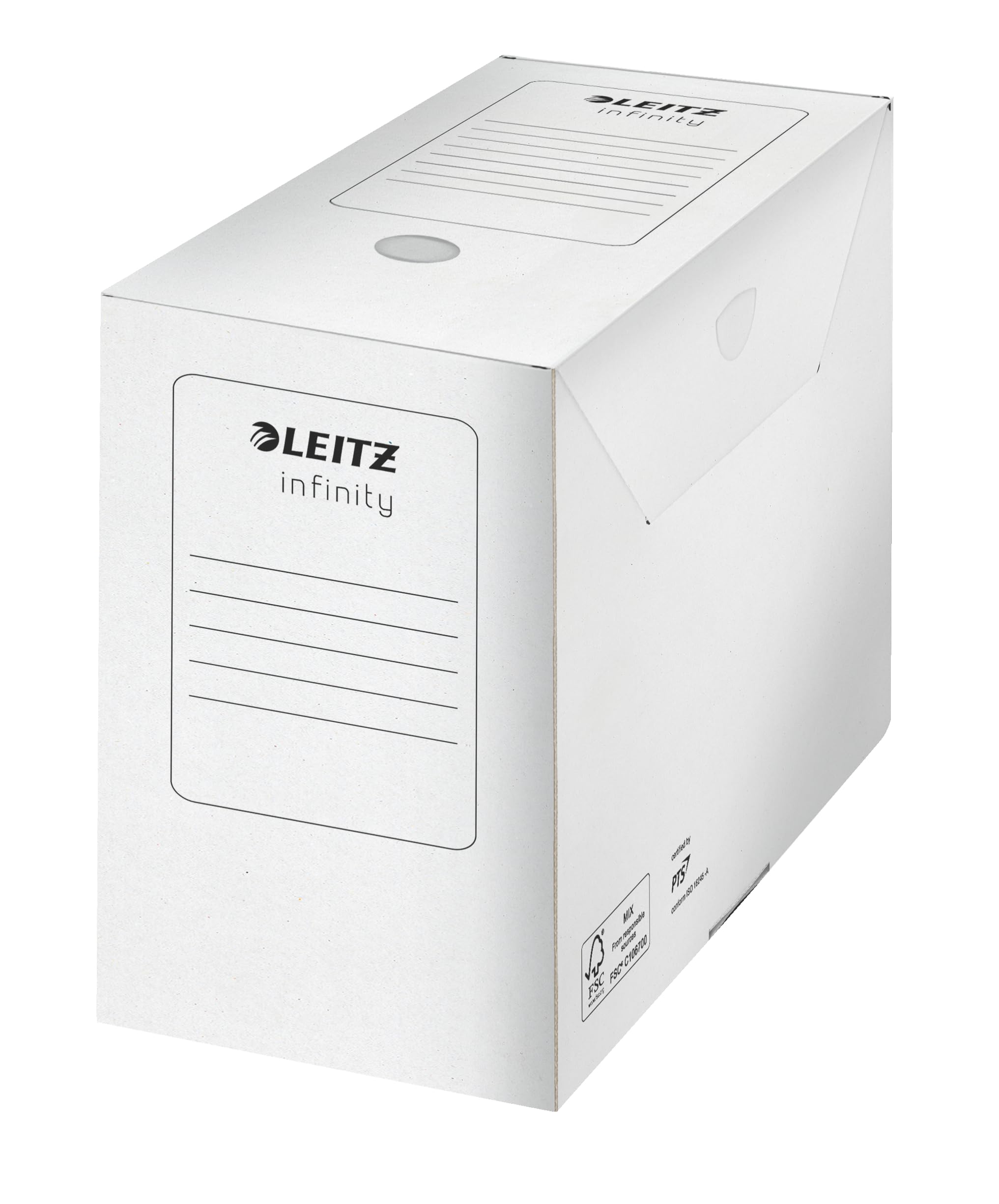 Leitz Infinity Archivbox, 10 Stück, 150 mm Rückenbreite, A4 Faltkarton mit Lasche, Boxen Aufbewahrung für bis zu 1400 Blatt, Lagerbox aus 100% säurefreier Karton, Weiß, Infinity Archiv Serie, 60920000