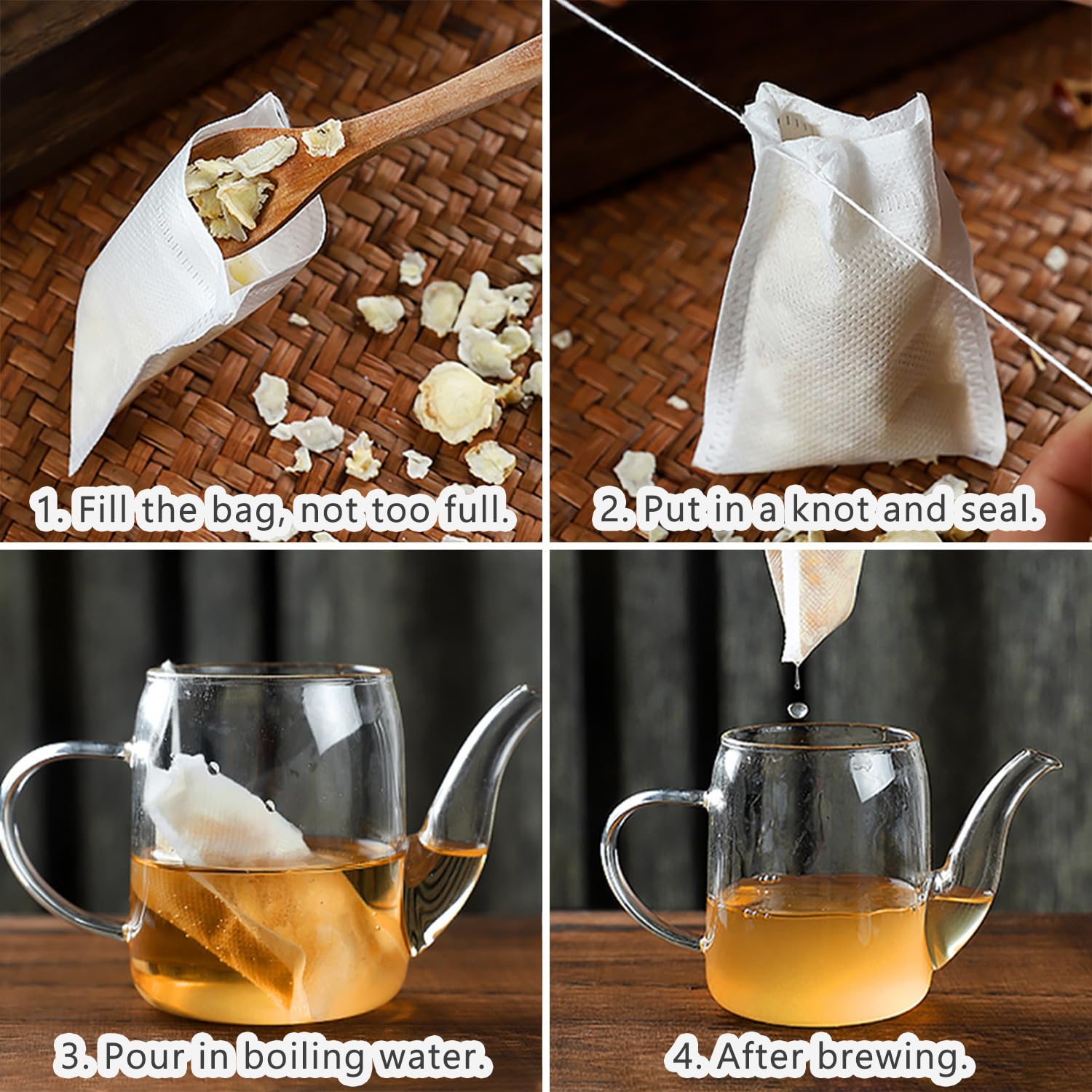 300 Piezas Bolsas de Filtro de Té Desechables 5x7 cm con Cordón Infusor para Té Hierbas Café