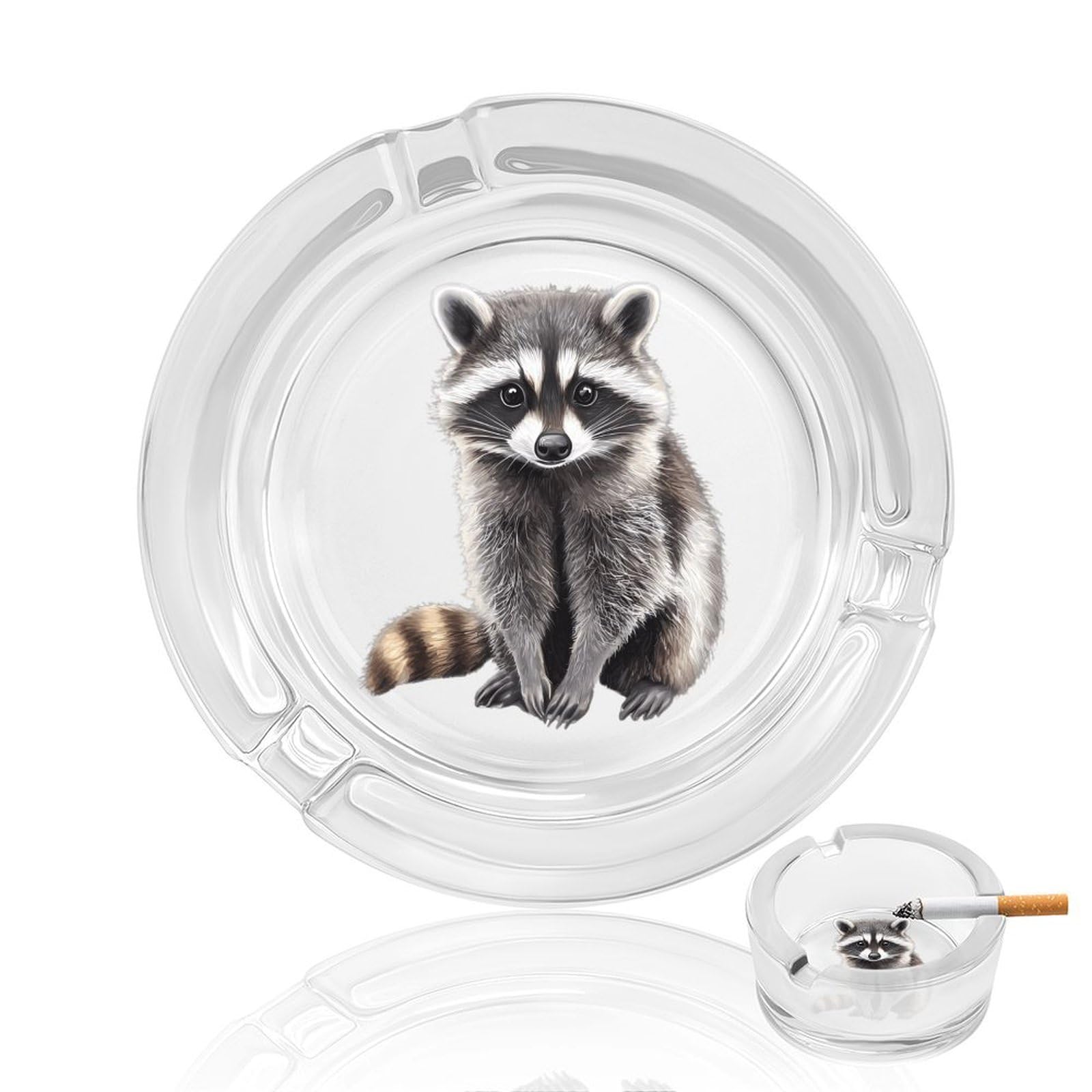 Funny Raccoon Ashtray Portable Round Glass Outdoor Ash Tray for Home Office Garden Pub