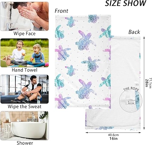 Miniatura 3 de ZOEO Juego de 2 toallas faciales de algodón con diseño de tortuga, galaxia, lunares, océano, animales marinos, toallas de mano, juego de decoración