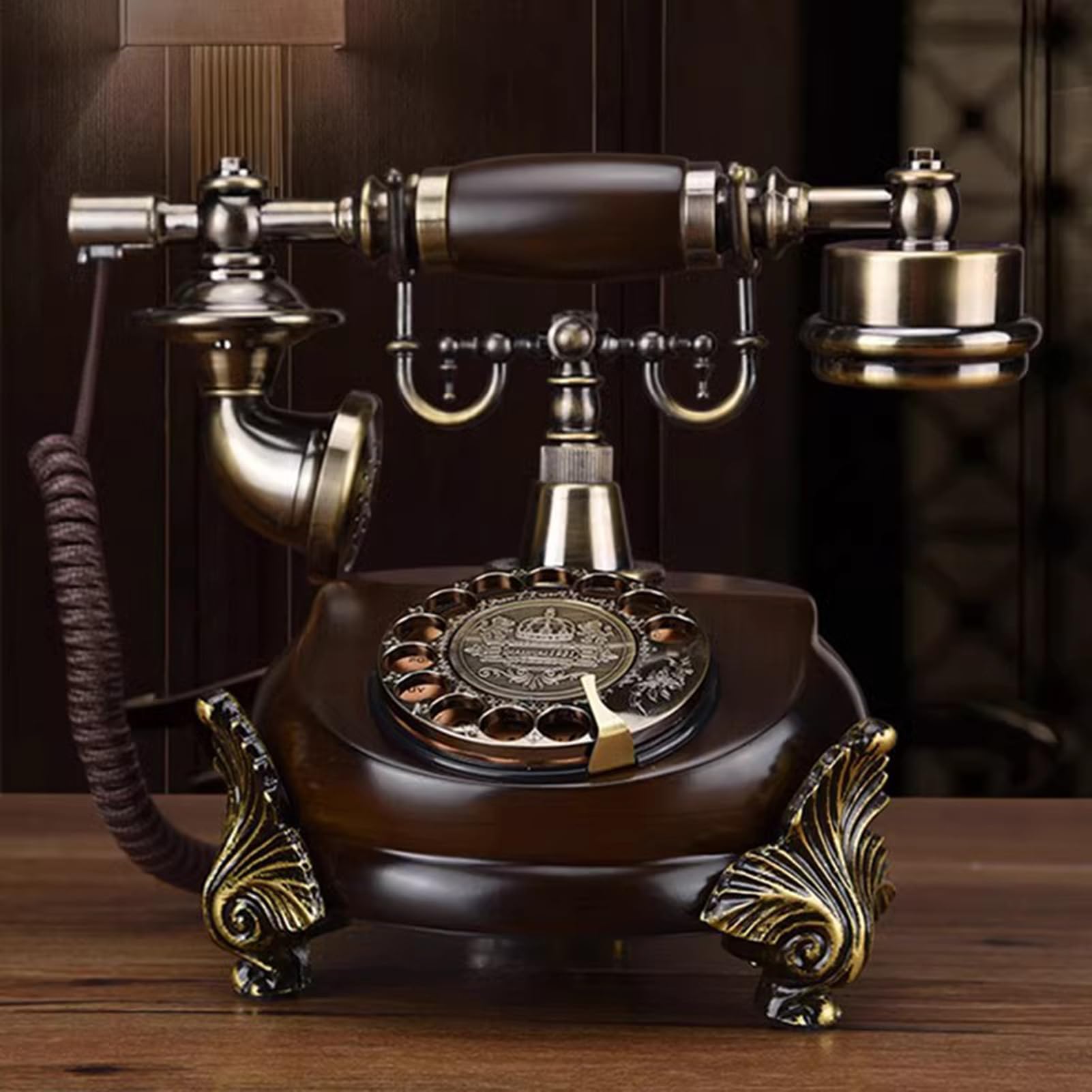 Telefon z tarczą obrotową, przewodowy retro, stacjonarny, telefon do dekoracji domu/biura z funkcją ponownego wybierania numeru