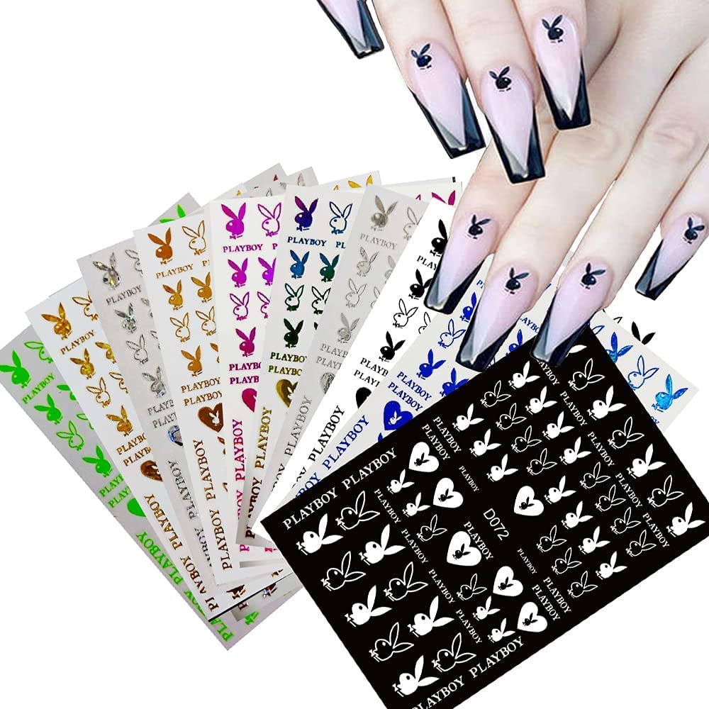 12 Sheets Bunny Nail Art Stickers 3D Self Adhesive Decals Nail Art Supplies Heart Bunny Nail Design DIY Nail Stickers for Women Girls Nail Art Decoration Luxury Designer Sticker French Manicure