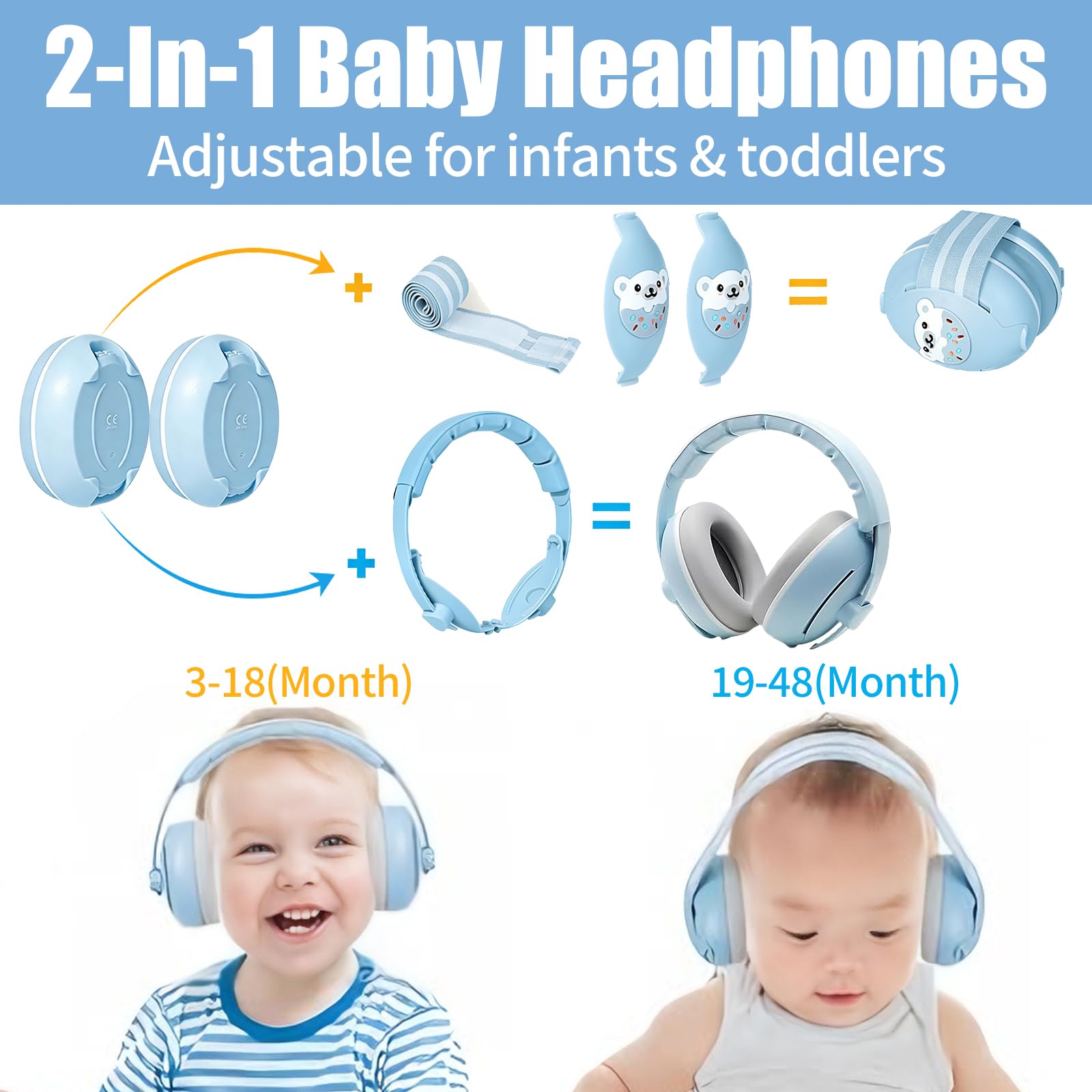 Cascos Bebe Antiruido, Con Bolsa de Transporte, para Sueño y Viajes, Protectores Auditivos Ajustables para Bebé y Niños de Hasta 48 Meses, Reducción de Ruido hasta 25dB - 5