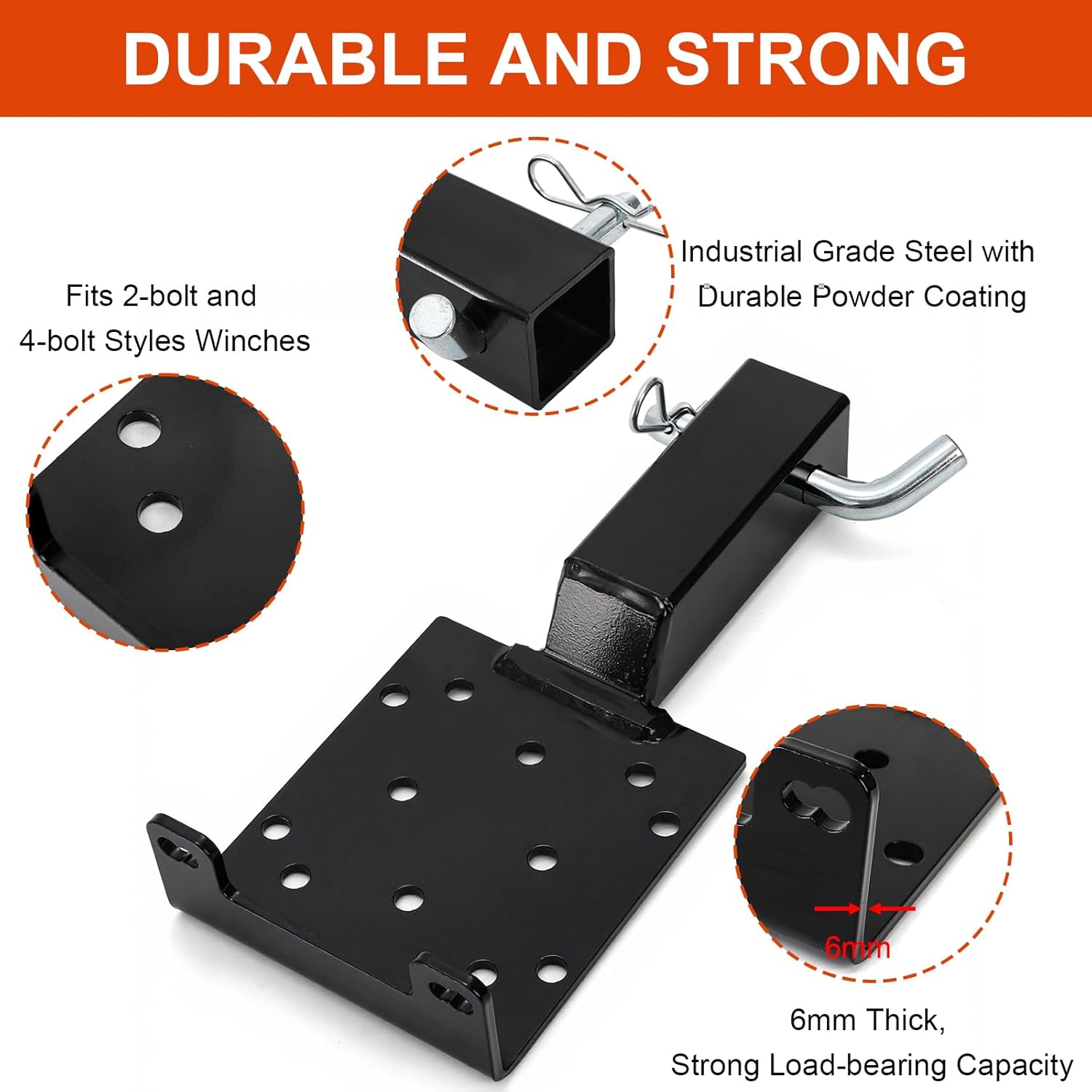 Bekith Universal Trailer Hitch Winch Mounting Plate with 2" Receiver, Hitch Winch Mount Fit for ATV UTV Truck