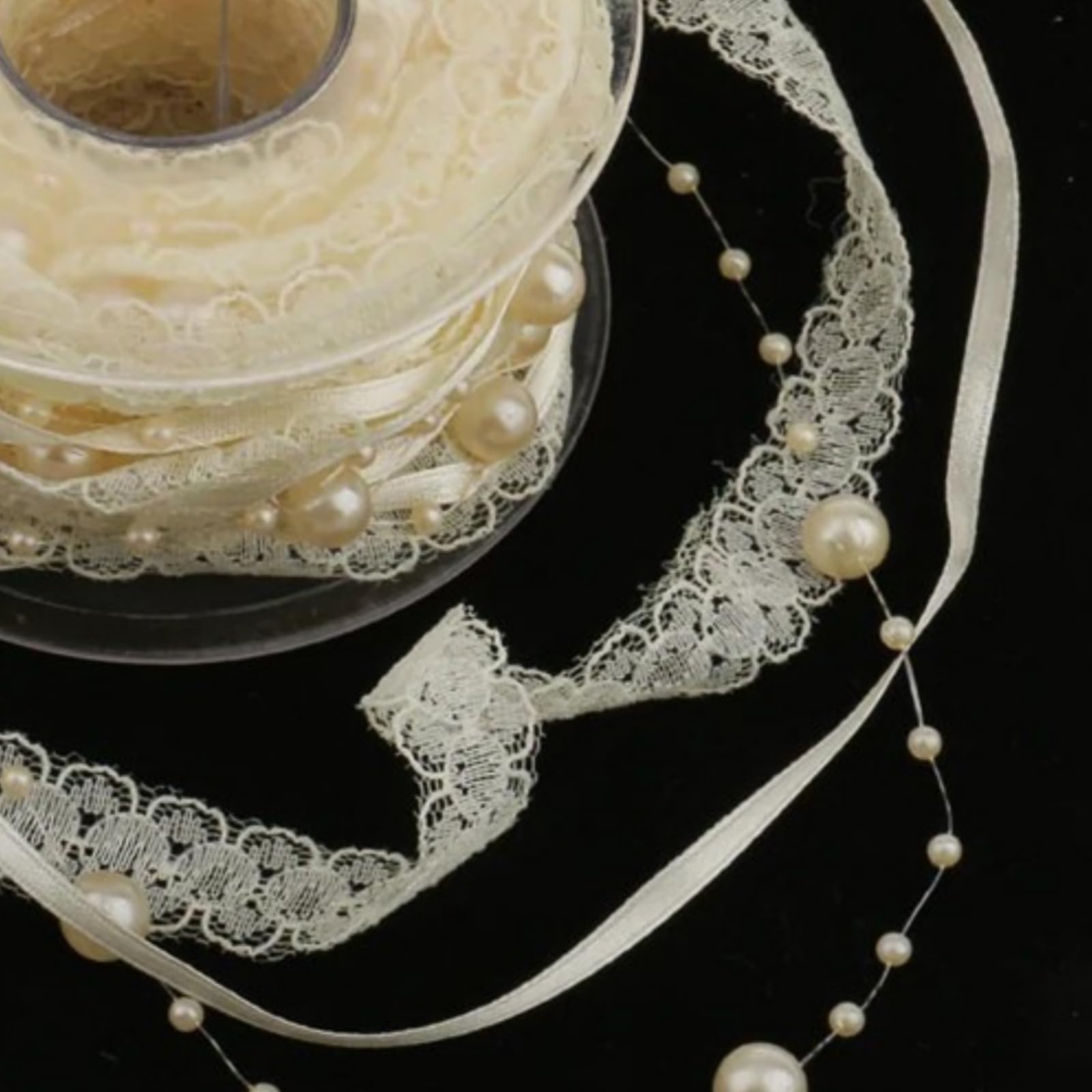 Cinta de encaje con perlas de 20/10 metros, 2 cm de ancho y organza de encaje, cinta decorativa para flores de boda, costura, manualidades, embalaje (4 rollos blancos)